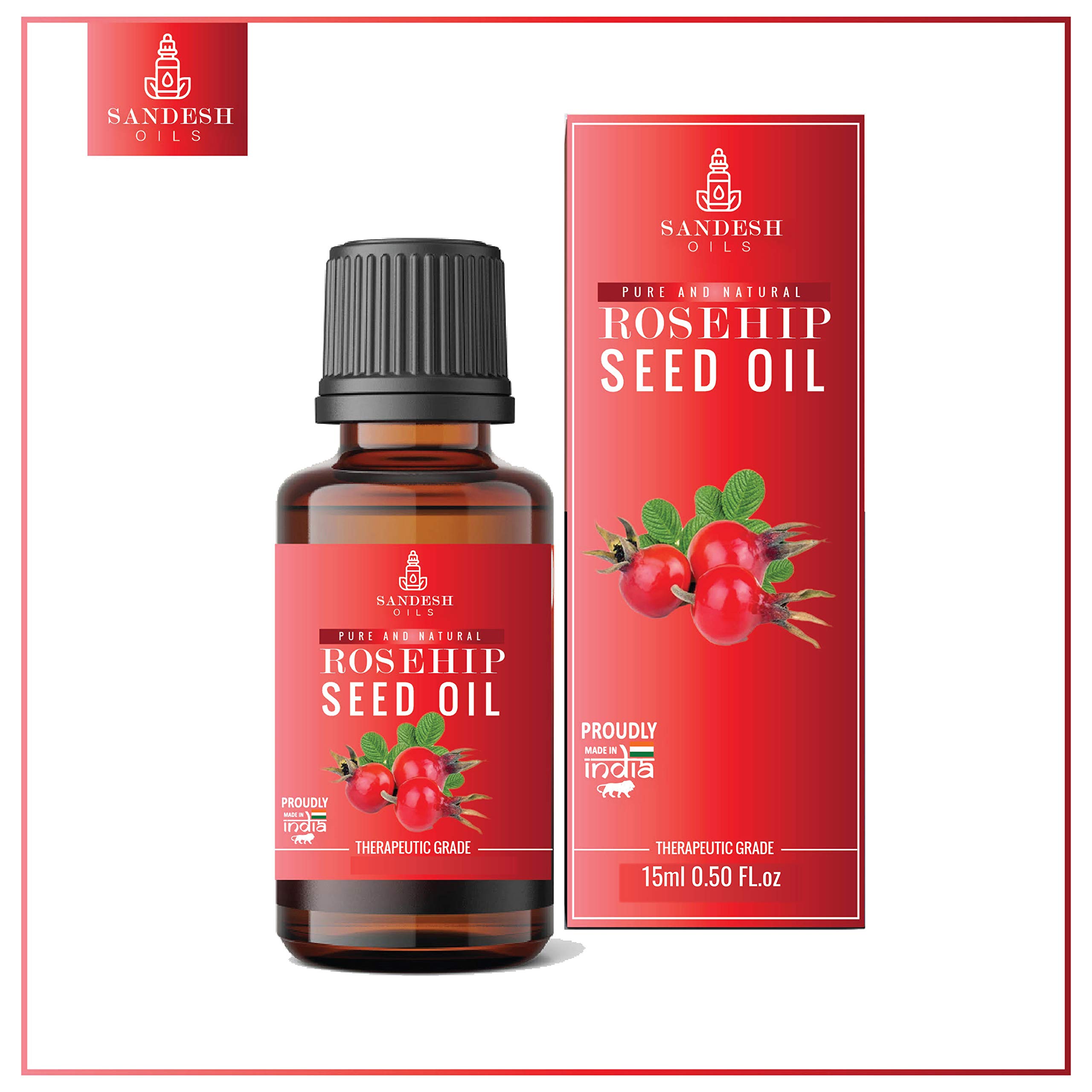 100% Pure Cold-Pressed Rosehip Seed Oil - Lightweight Non-Greasy Face Moisturizer for Dry Skin - Rich in Vitamins A, C & Antioxidants - Natural Hair & Body Treatment - 15ml Bottle - Perfect for Nighttime Skincare & Anti-Aging Routine