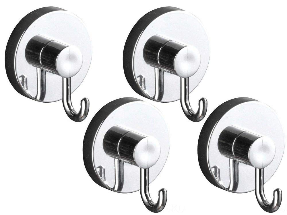 Wenko Vacuum-Loc Wall Hooks Set of 4 Chrome - Strong Adhesive Hooks for Hanging Coats, Hats, Towels in Bathroom, Kitchen, Bedroom & Entryway