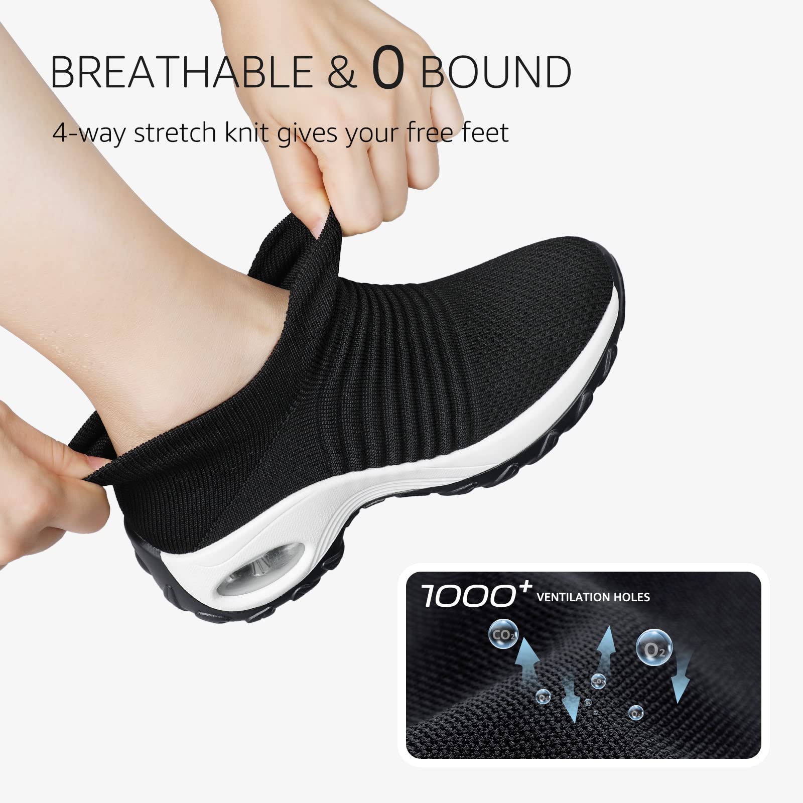 STQ Women's Slip-On Walking Shoes - Breathable Non-Slip Work Sneakers with Air Cushion & Arch Support - Comfortable Orthopedic Shoes for Nurses, Waitresses & All-Day Wear