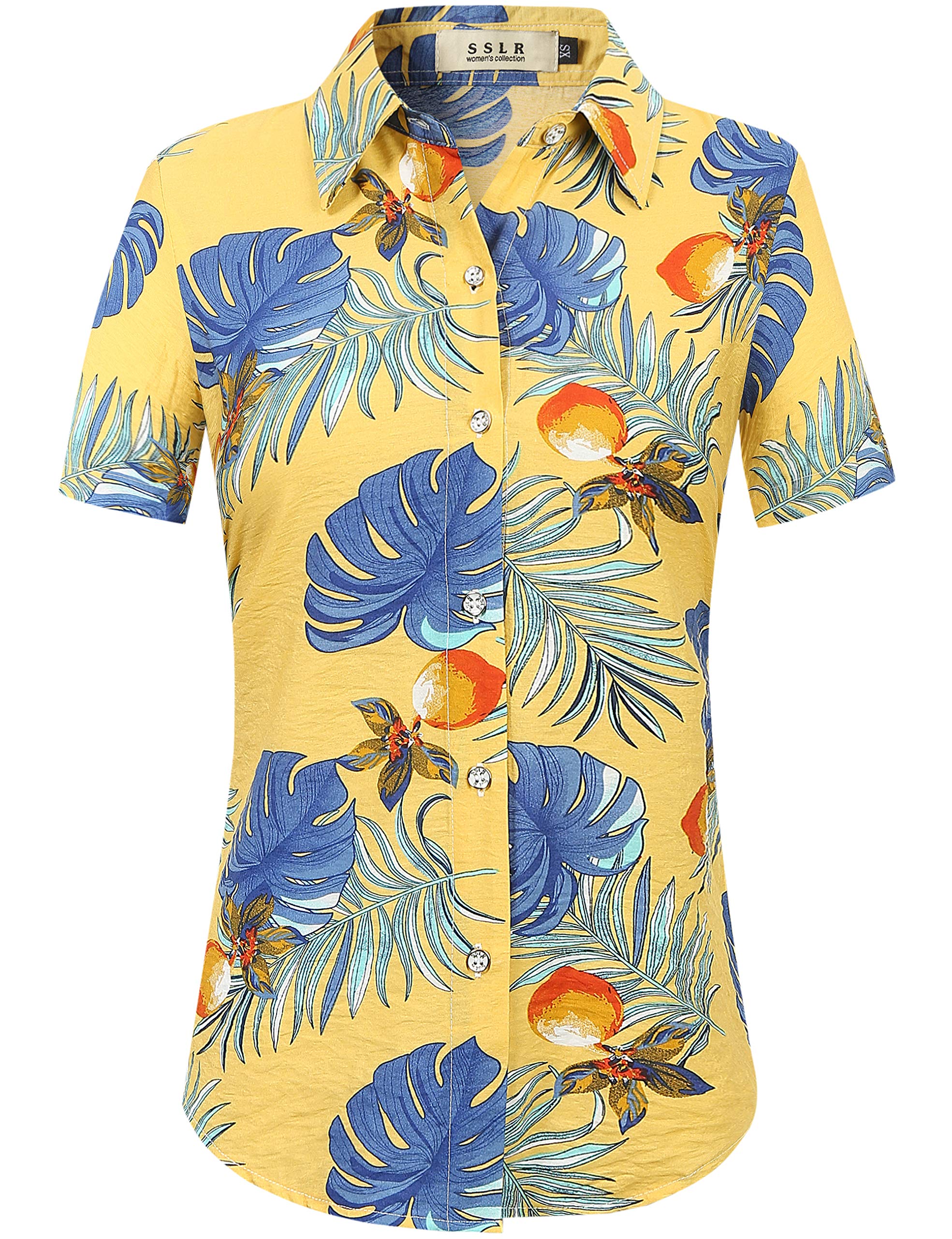 SSLR Women's Hawaiian Shirts - Floral Short Sleeve Button Up Blouses for Women | Tropical Vacation, Beach Party & Summer Outfits