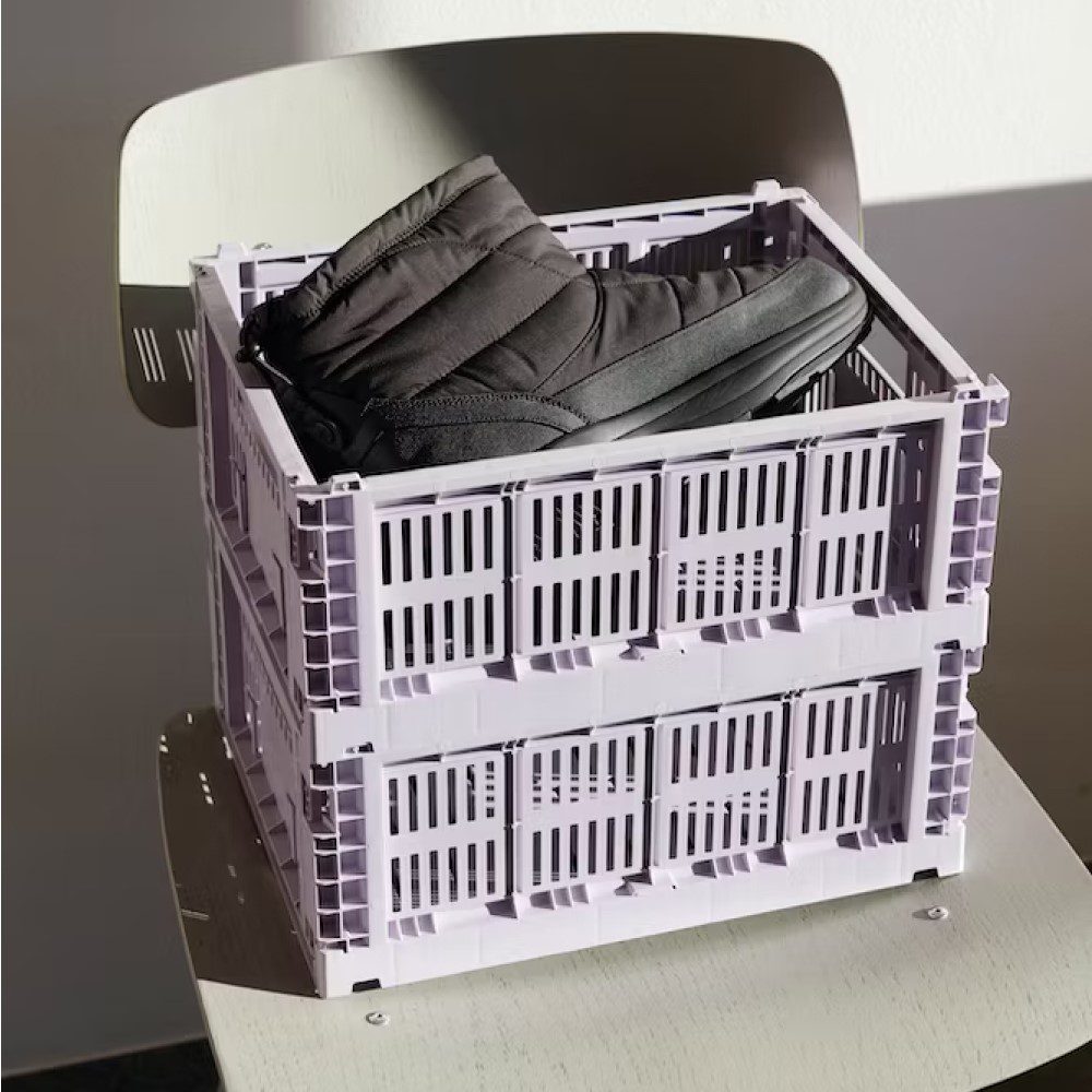 HAY Colour Storage Crate V2 - Medium Size Lavender Plastic Organizer Bin for Home, Office, Kids Room & Closet Organization