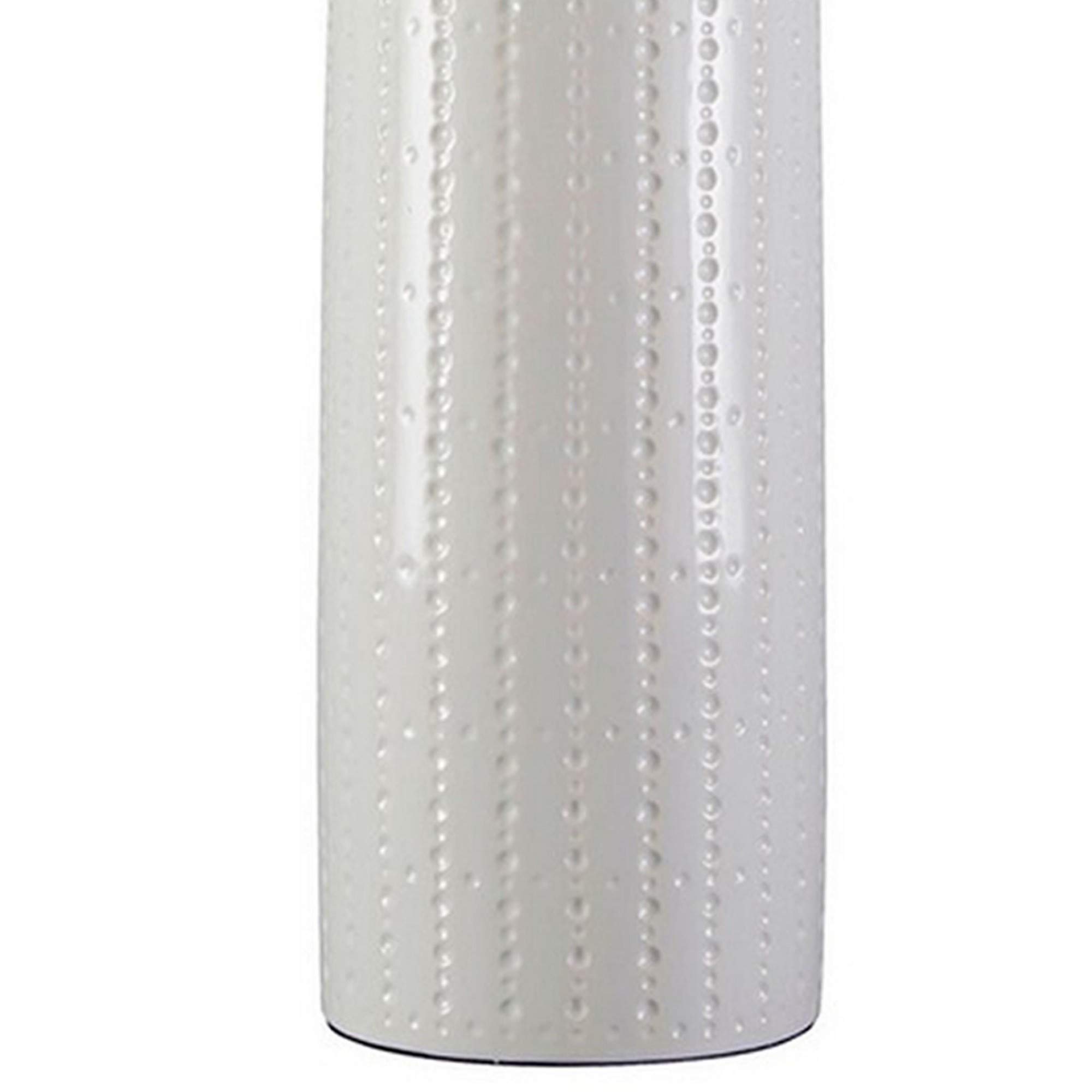 Benjara 2-Pack White Carved Ceramic Table Lamp with Drum Shade - Elegant Home & Office Lighting for Bedroom, Living Room, or Study Decor