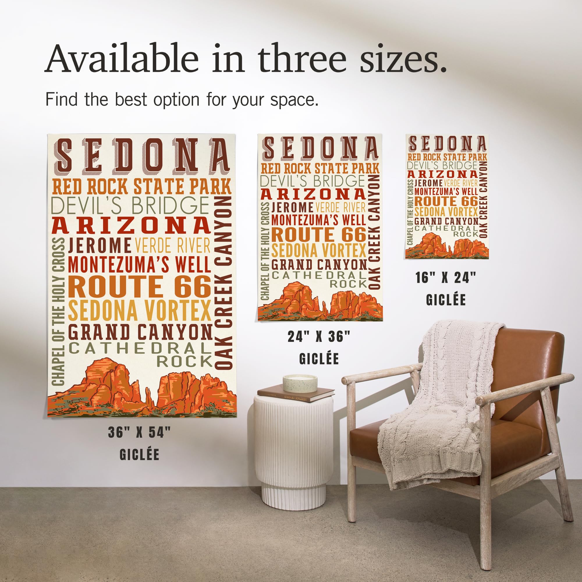 Lantern Press 16x24 Inch Giclee Print - Sedona Arizona Landscape Typography Art | Perfect for Home Decor, Office Wall Art & Gift Ideas