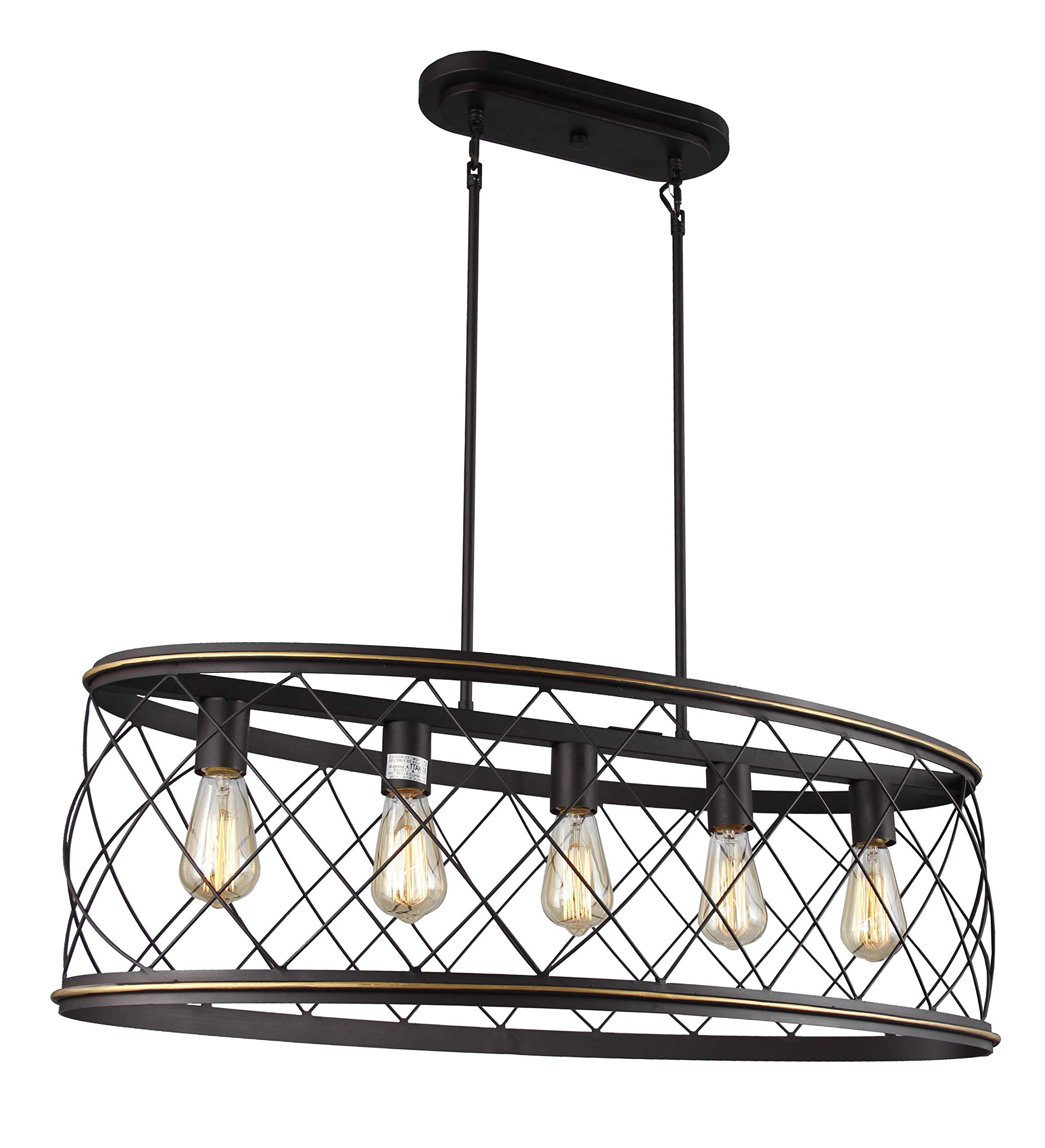 36.8 Inch Oval Trellis Cage Island Chandelier - 5-Light Openwork Industrial Style Ceiling Light in Antique Bronze Metal Mesh (French Country Dining Room Lighting for Kitchen Island, Farmhouse Decor)