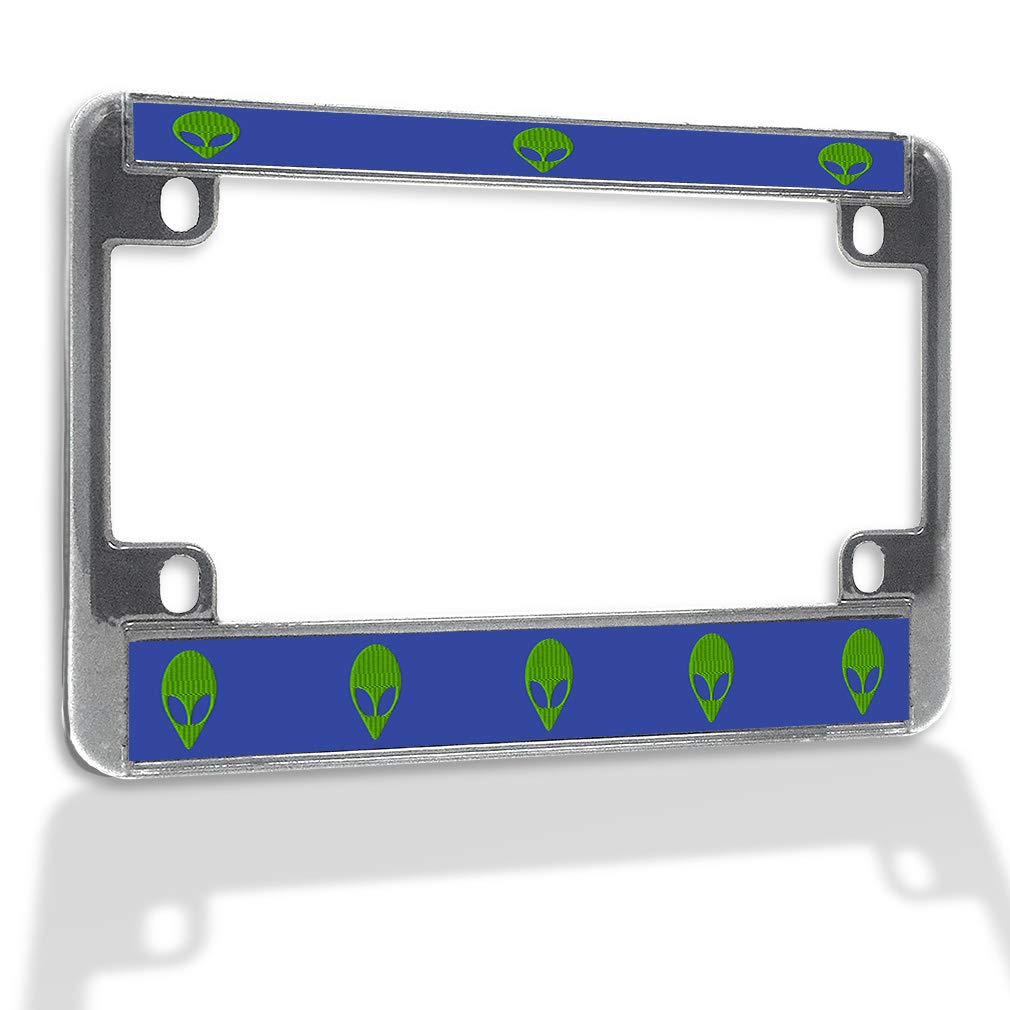 Alien-Themed Weatherproof Metal Motorcycle License Plate Frame - Chrome 4-Hole Design for Bikes & Cruisers - Durable Road Accessories for Long Rides & Daily Commutes