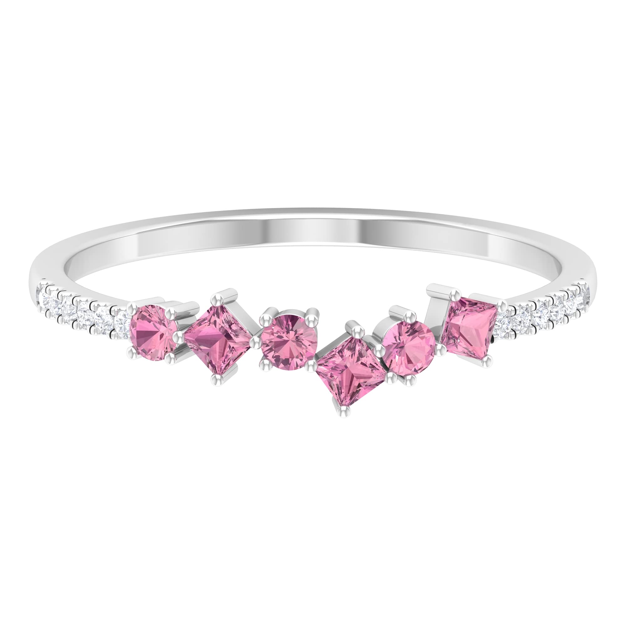 1/4 CT Pink Tourmaline & Diamond Eternity Ring - 14K Solid Gold Minimalist Stackable Band for Women - Perfect for Weddings, Anniversaries & Everyday Elegance