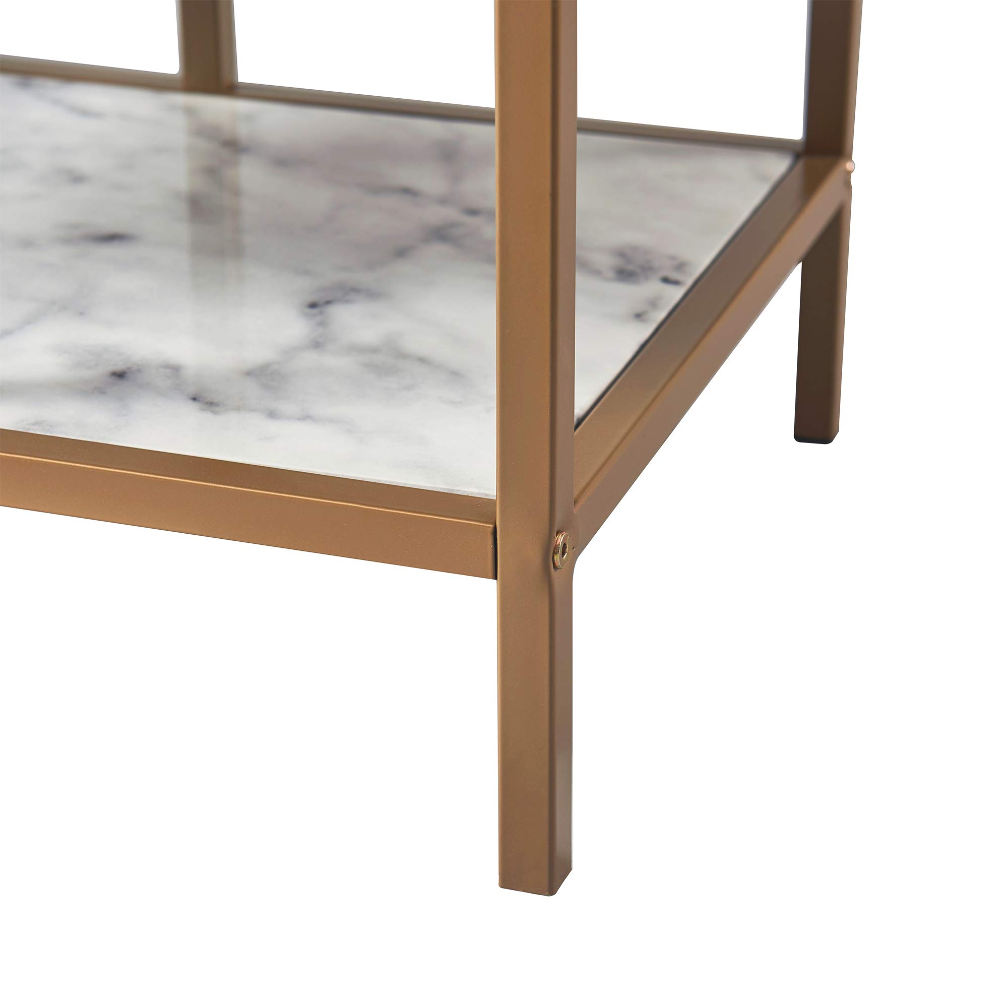 Teamson Home Marmo Sideboard Storage Cabinet TV Stand with Faux Marble Top - 32 Inch Height, Brass Finish - Modern Living Room, Bedroom & Office Furniture for Home Decor & Entertainment Storage