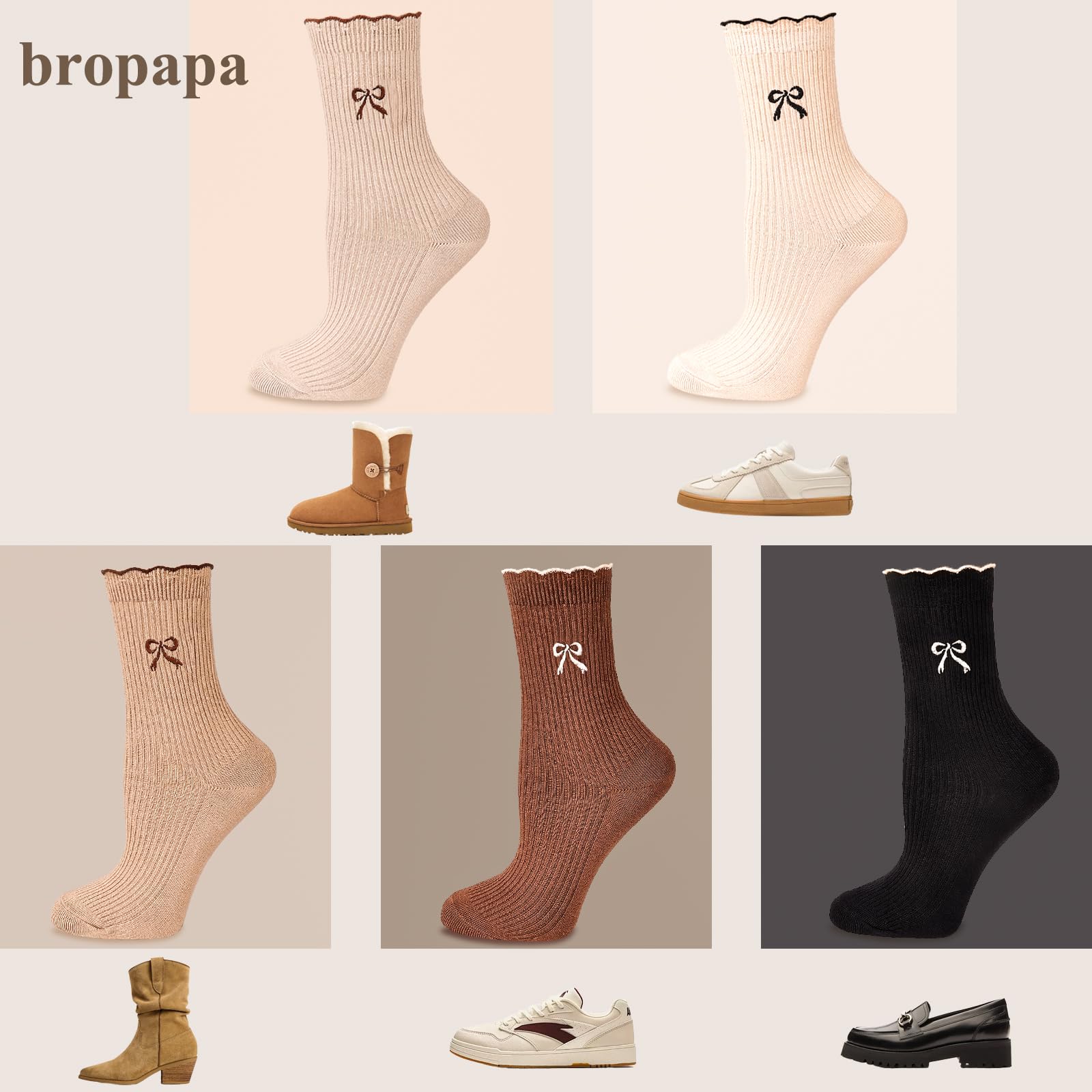 Women's Fashion Crew Socks 5-Pack - Cotton Ankle Socks with Ruffle Trim & Cute Embroidery - Casual Dress Socks for Work, Daily Wear & Outfits
