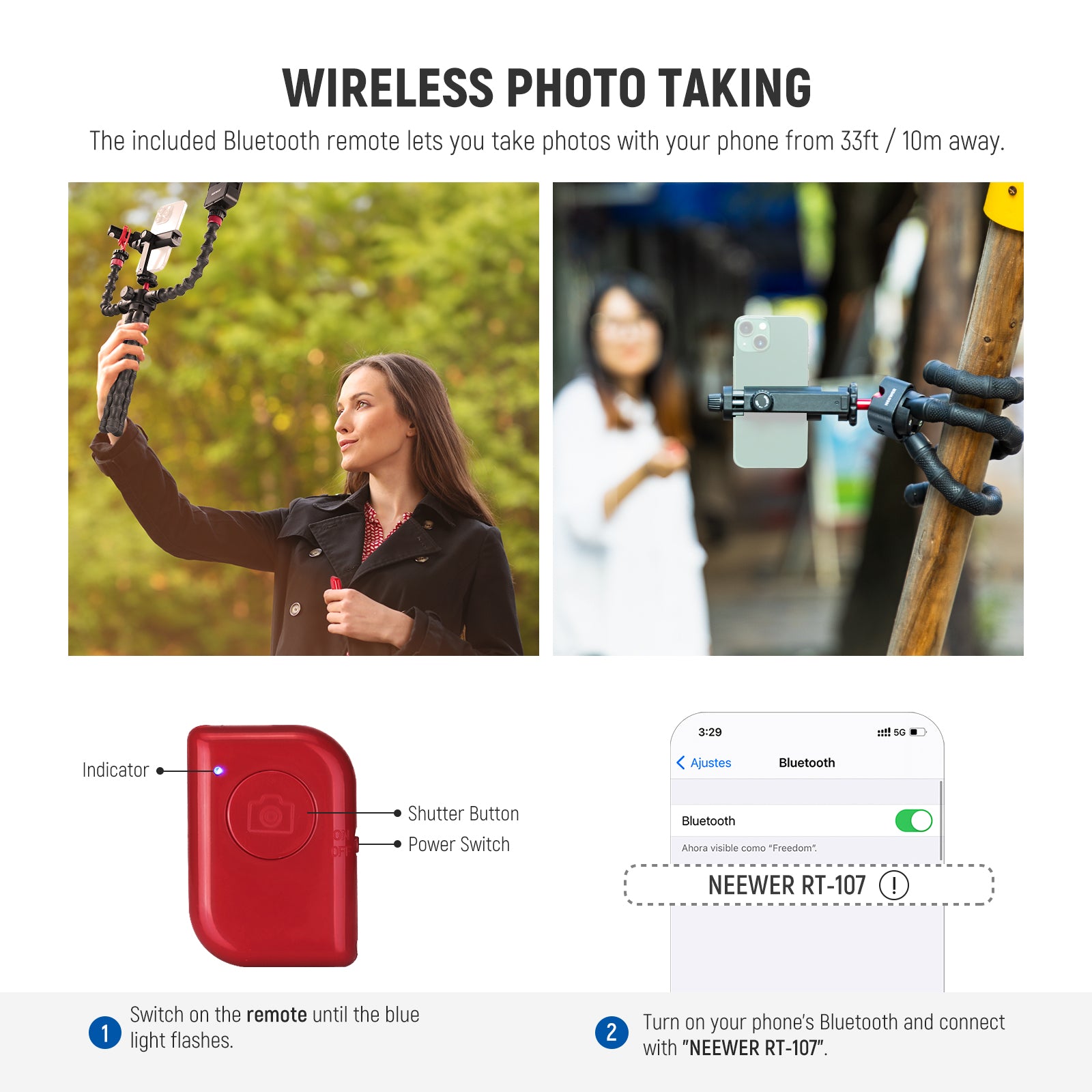 NEEWER T91 Flexible Tripod with Two Magic Arms - Adjustable Camera Stand for DSLR, Smartphone, and GoPro - Perfect for Vlogging, Photography, and Live Streaming
