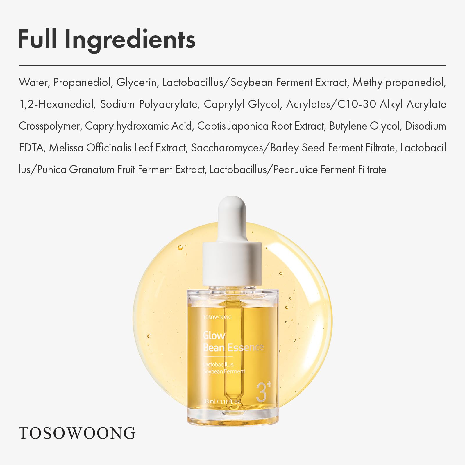 Glow Bean Essence - 31,025ppm Soybean Ferment Extract for Glass Skin | Exfoliating, Hydrating & Radiant Face Serum | Korean Skincare Moisturizer (33ml/1.11 fl oz) - Perfect for Nighttime Routine & Achieving Dewy Complexion