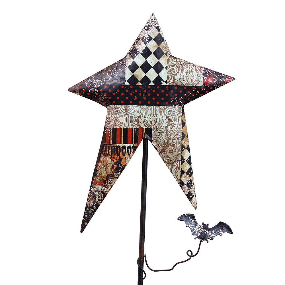 Rustic Metal Halloween Star Stake with Bats - Outdoor Yard Decor for Halloween, Fall, and Harvest Season - Perfect for Pathway, Garden, and Porch Decorations
