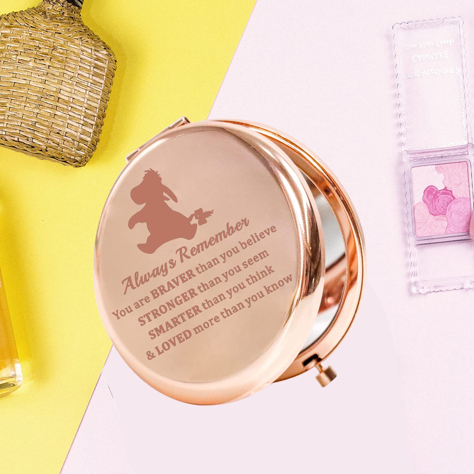 KEYCHIN Donkey Pocket Mirror - Inspirational Compact Mirror with 'You Are Braver Stronger Smarter' Quote - Perfect Gift for Donkey Fans & Self-Confidence Boost - Portable Makeup Mirror for Travel, Purse, and Daily Use