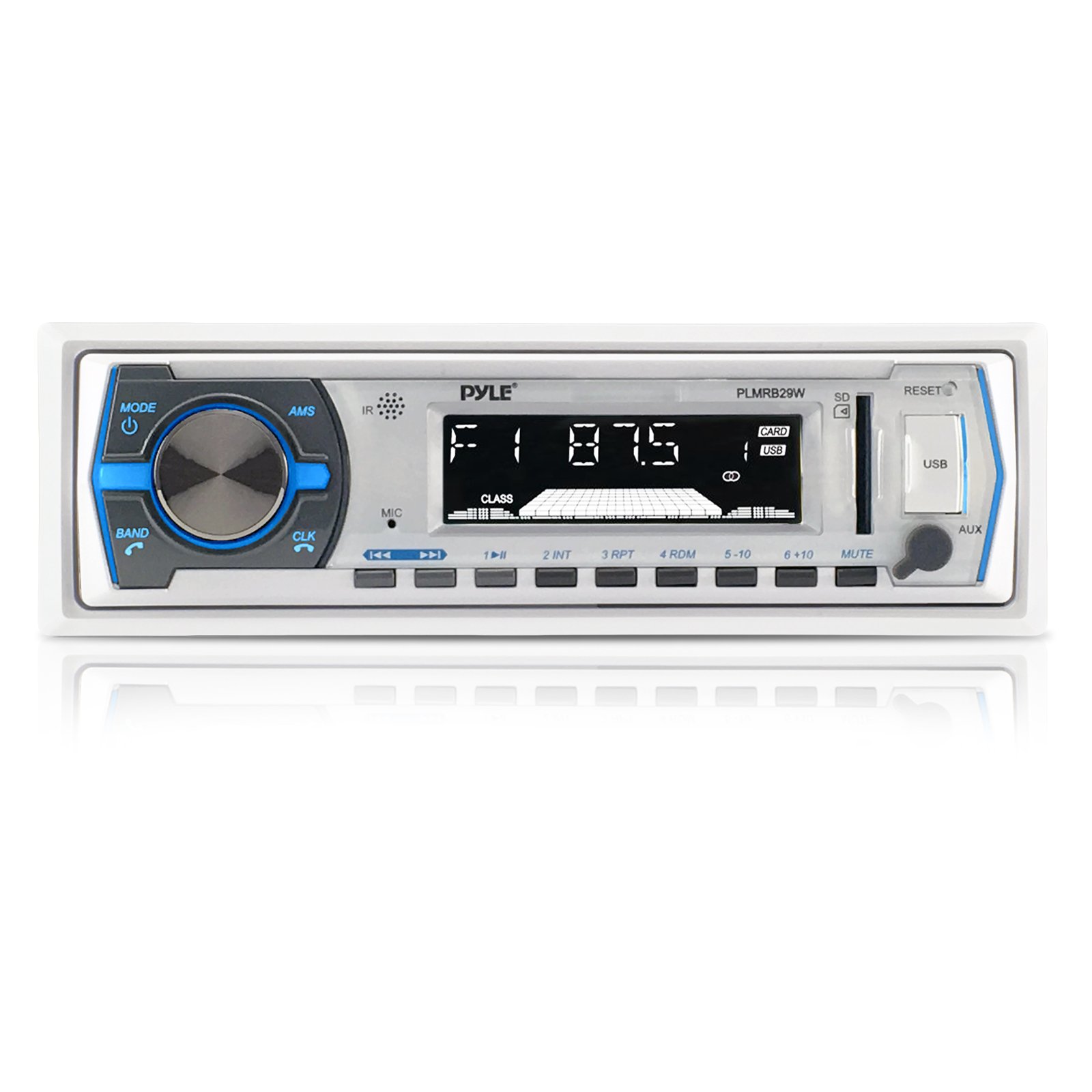 Pyle Single DIN Marine Bluetooth Stereo Receiver with USB, AM/FM Radio & Remote Control - 4x 6.5