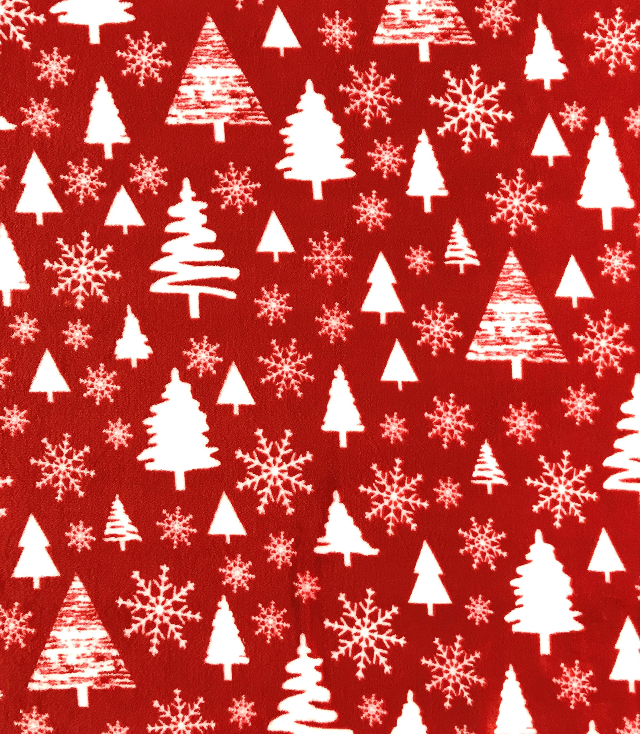Soft & Cozy Christmas Fleece Throw Blanket with Tree & Snowflake Designs - Red & White Holiday Decorative Blanket for Couch, Bed, Chair - Perfect for Winter Snuggling, Gift Giving & Festive Home Decor