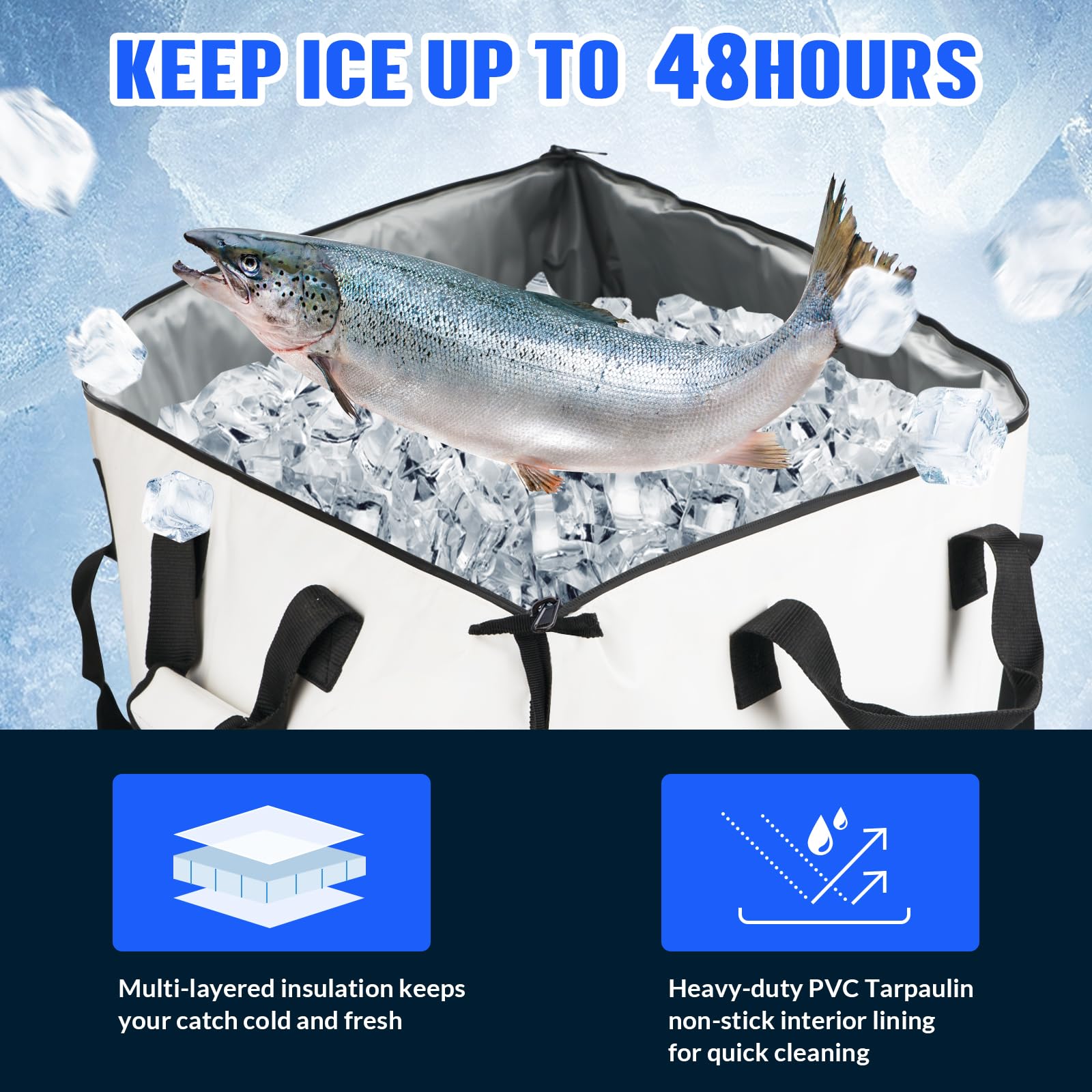 THKFISH 60x20x9in Insulated Fish Cooler Bag - Waterproof Kill Bag for Fresh Caught Fish, Ideal for Fishing Trips and Boat Outings