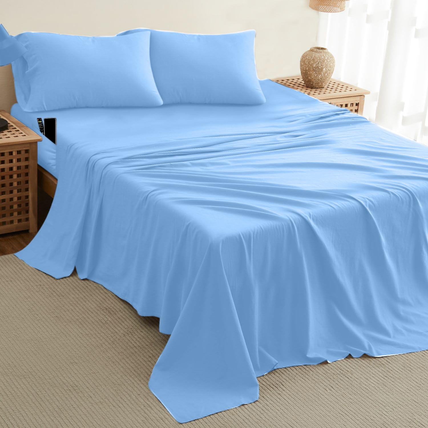 Dreamcare Cooling Full Size Sheet Set - 4pc Soft 100% Brushed Polyester Bed Sheets with Deep 15