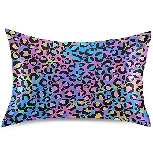 MNSRUU Satin Pillowcase Queen Size - Silky Soft Anti-Wrinkle Pillow Cover for Hair & Skin Care, Rainbow Leopard Print, Luxury Envelope Closure - Perfect for Beauty Sleep & Home Decor