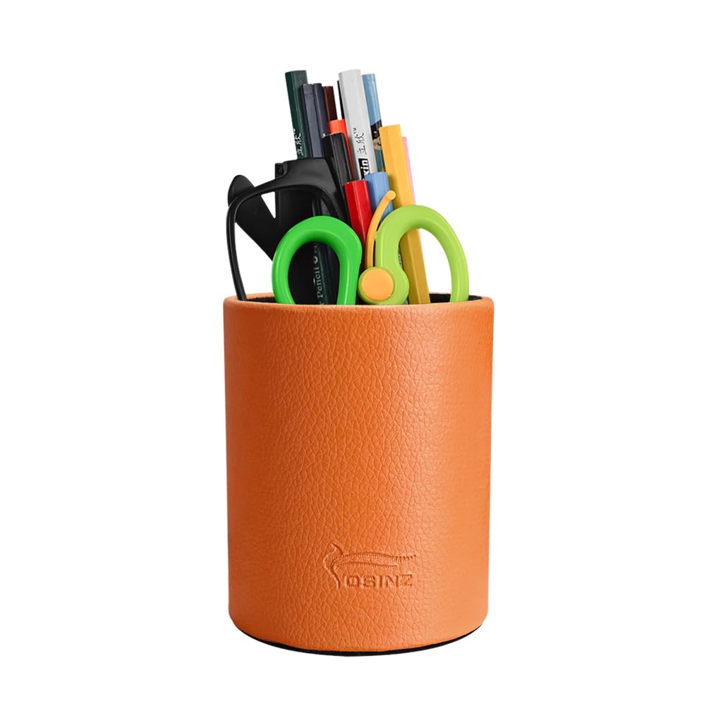 Premium PU Leather Pen & Pencil Holder - Desk Organizer Cup for Brushes, Scissors & Office Supplies | Stylish Home & School Desk Decor | Perfect for Workspace, Study & Craft Room Organization