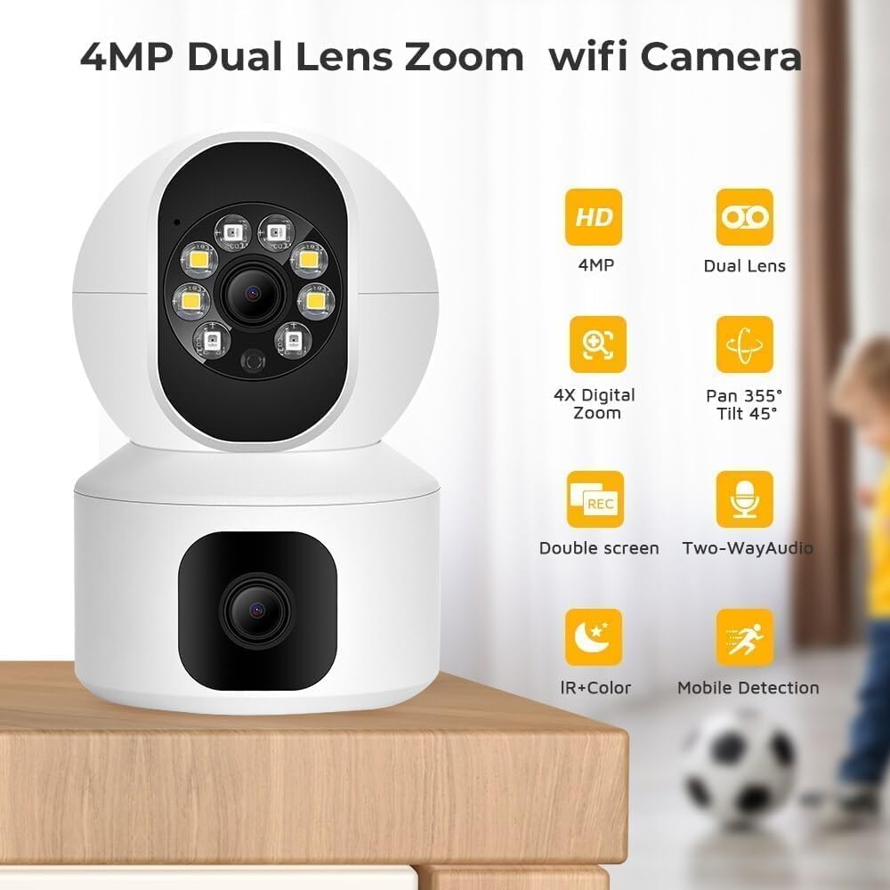 EYETECH 360 1080P HD Dual Lens Wireless WiFi Security Camera - 2.4GHz Smart Home Surveillance System with Night Vision & Motion Detection, Perfect for Baby Monitor, Pet Camera, Indoor/Outdoor Use