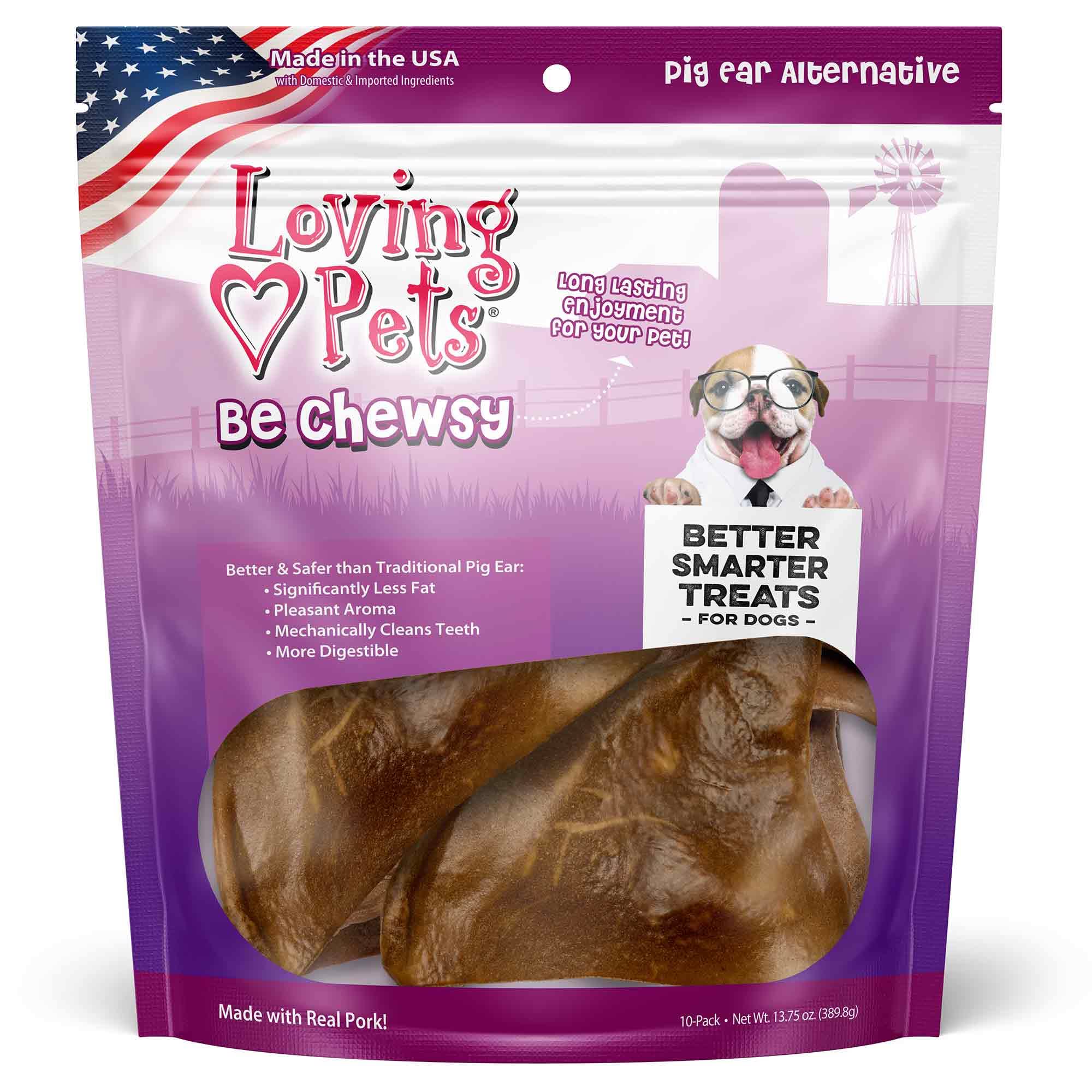 Loving Pets - Be Chewsy Healthy Pig Ear Alternative Dog Treats for Small, Medium & Large Breeds (10 Pack) | Natural Dental Chews for Teeth Cleaning & Anxiety Relief