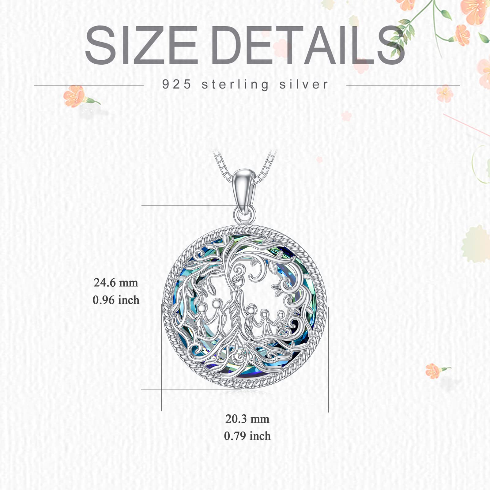 TOUPOP 925 Sterling Silver Family Tree of Life Necklace - Mother & 1-5 Children Crystal Pendant Jewelry | Thoughtful Birthday, Mother's Day Gift for Women, Mom, Grandma | Perfect for Family Reunions, Anniversary Celebrations & Special Occasions