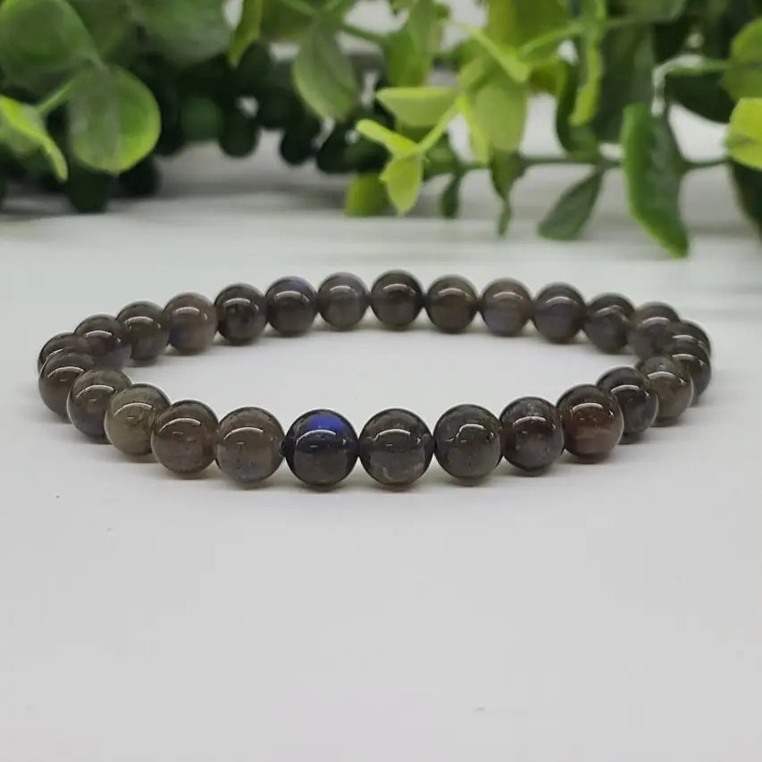 Labradorite Smooth Bead Stretch Bracelet - Healing Crystal Jewelry for Women, Adjustable Gemstone Beaded Bracelet for Meditation, Yoga & Spiritual Energy