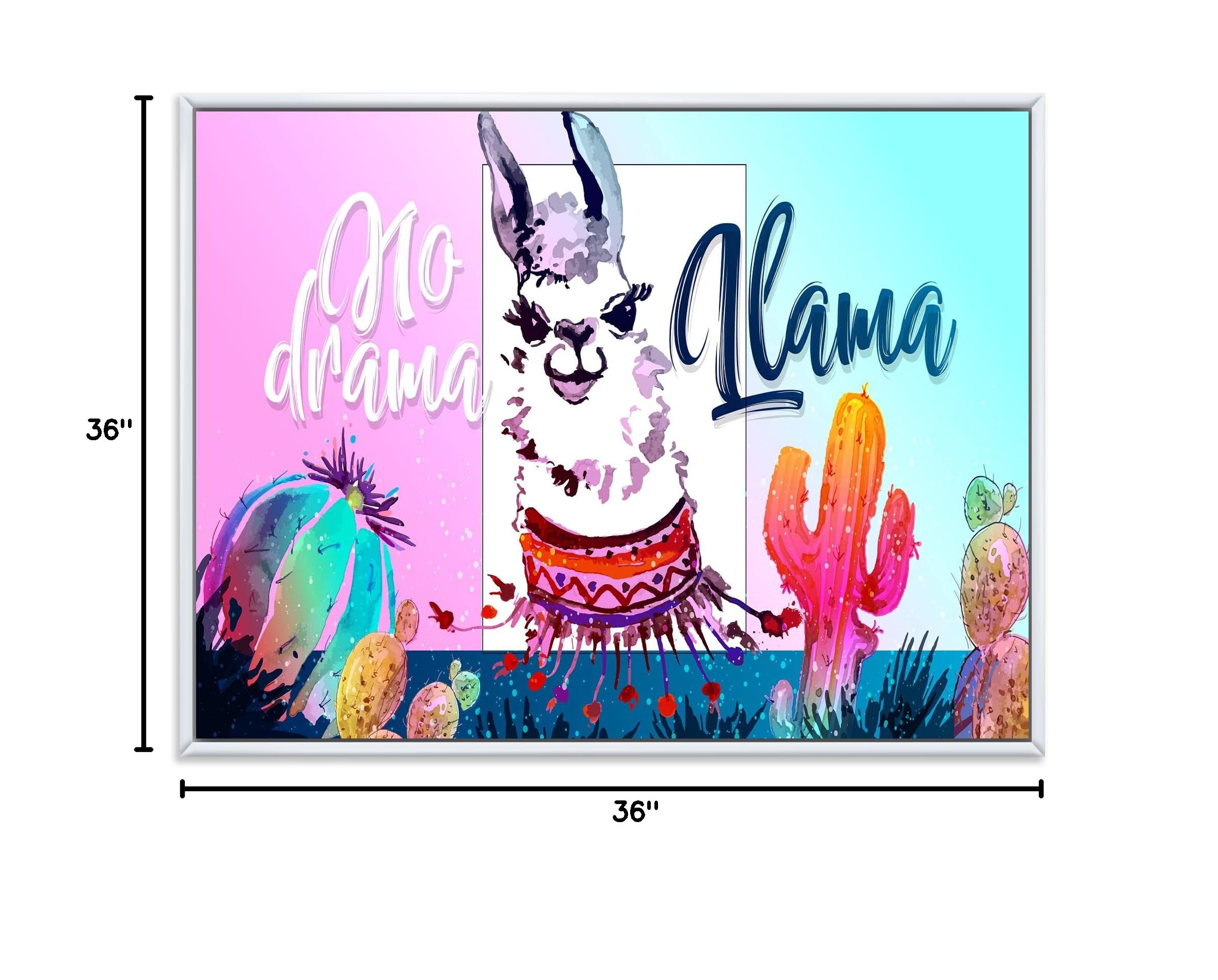No Drama Llama Framed Canvas Wall Art Print - Cute Kids Room Decor, Nursery Decor, Playroom Wall Art for Children's Bedroom & Classroom