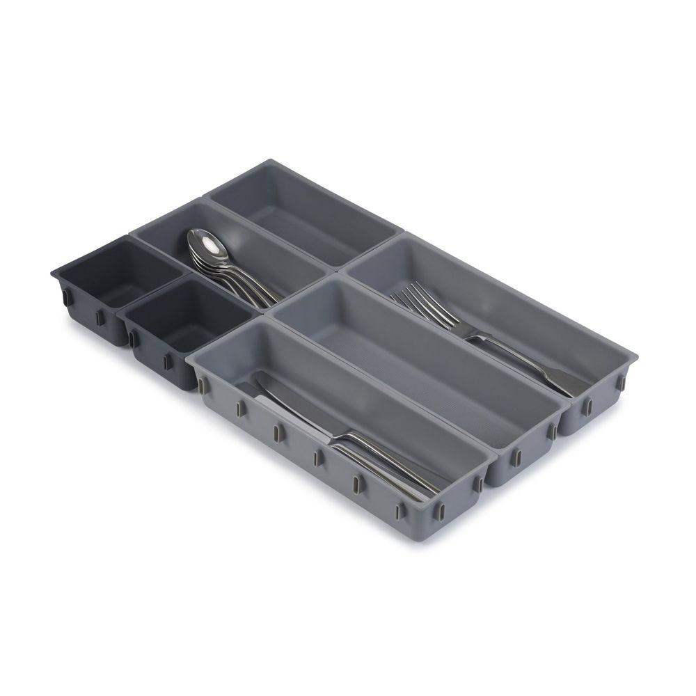 Joseph Joseph Blox 7-Piece Drawer Organizer Set - Space-Saving Kitchen & Bathroom Storage Solution for Utensils, Makeup & Office Supplies (Grey)