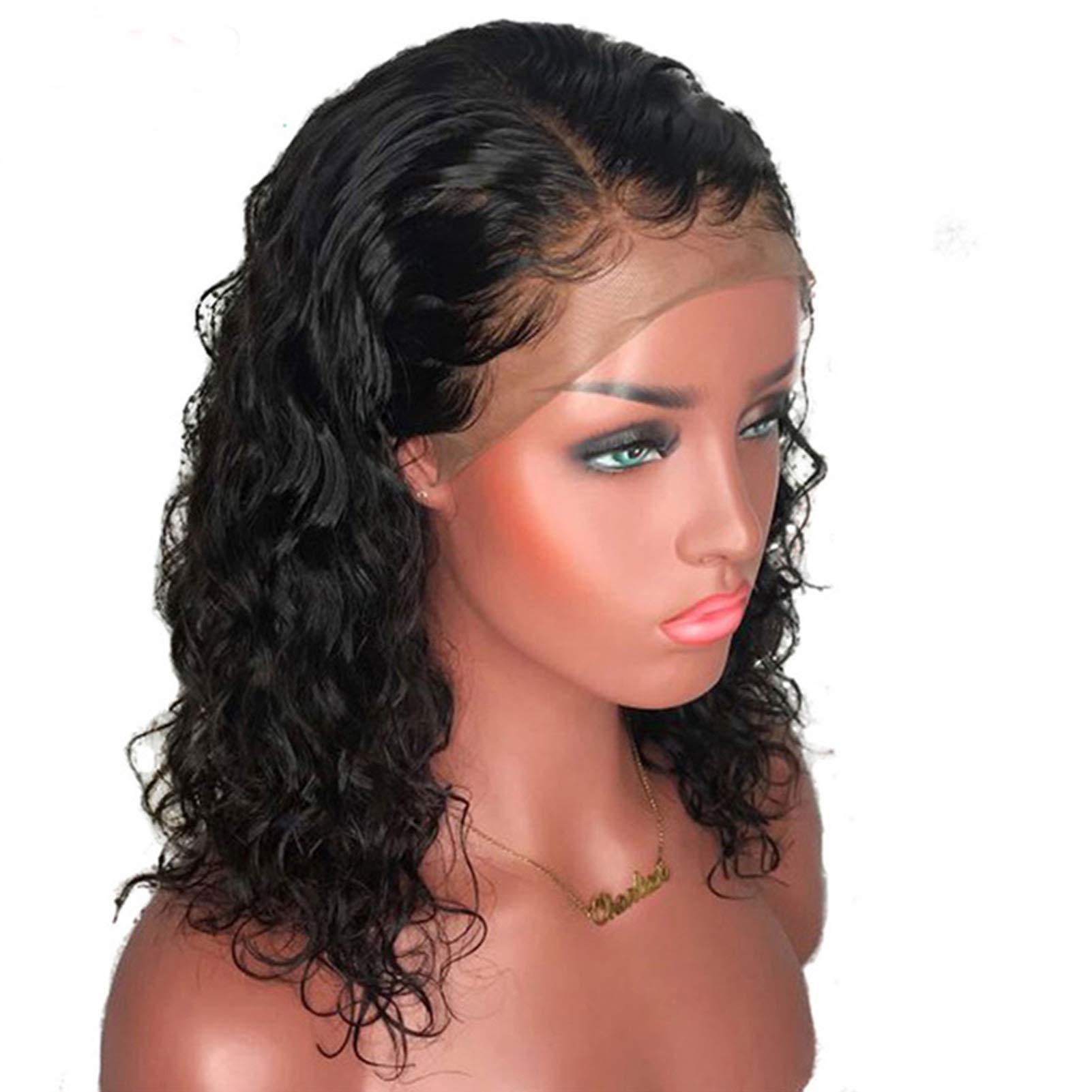 Brazilian Virgin Human Hair Short Bob Wigs for Women - 14 Inch Full Lace Curly Wig with Baby Hair | Natural Looking Lace Front Wig for Daily Wear, Cosplay & Special Occasions