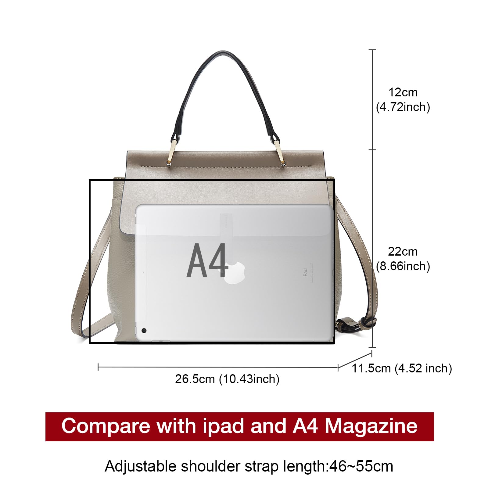 LAORENTOU Genuine Leather Shoulder Bag for Women - Stylish Satchel Handbag with Adjustable Strap, Ladies Handle Purse & Fashion Crossbody Bag - Perfect for Work, Travel & Everyday Use
