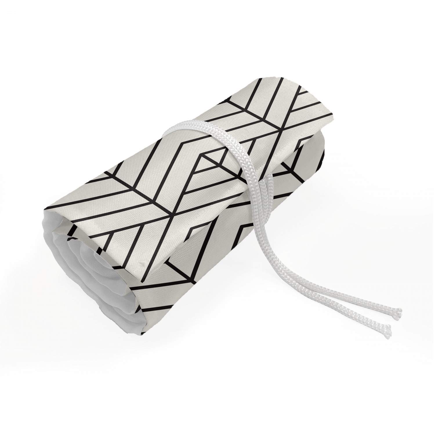Ambesonne Geometric Roll Up Pencil Holder - 3D Optical Illusion Cubes Pattern with Diagonal Stripes, 36 Loop Storage for Painting & Drawing Pencils - Perfect for Artists, Students & Office Use (Beige Charcoal Grey) | Great for Art Studios, Classrooms & Workspaces