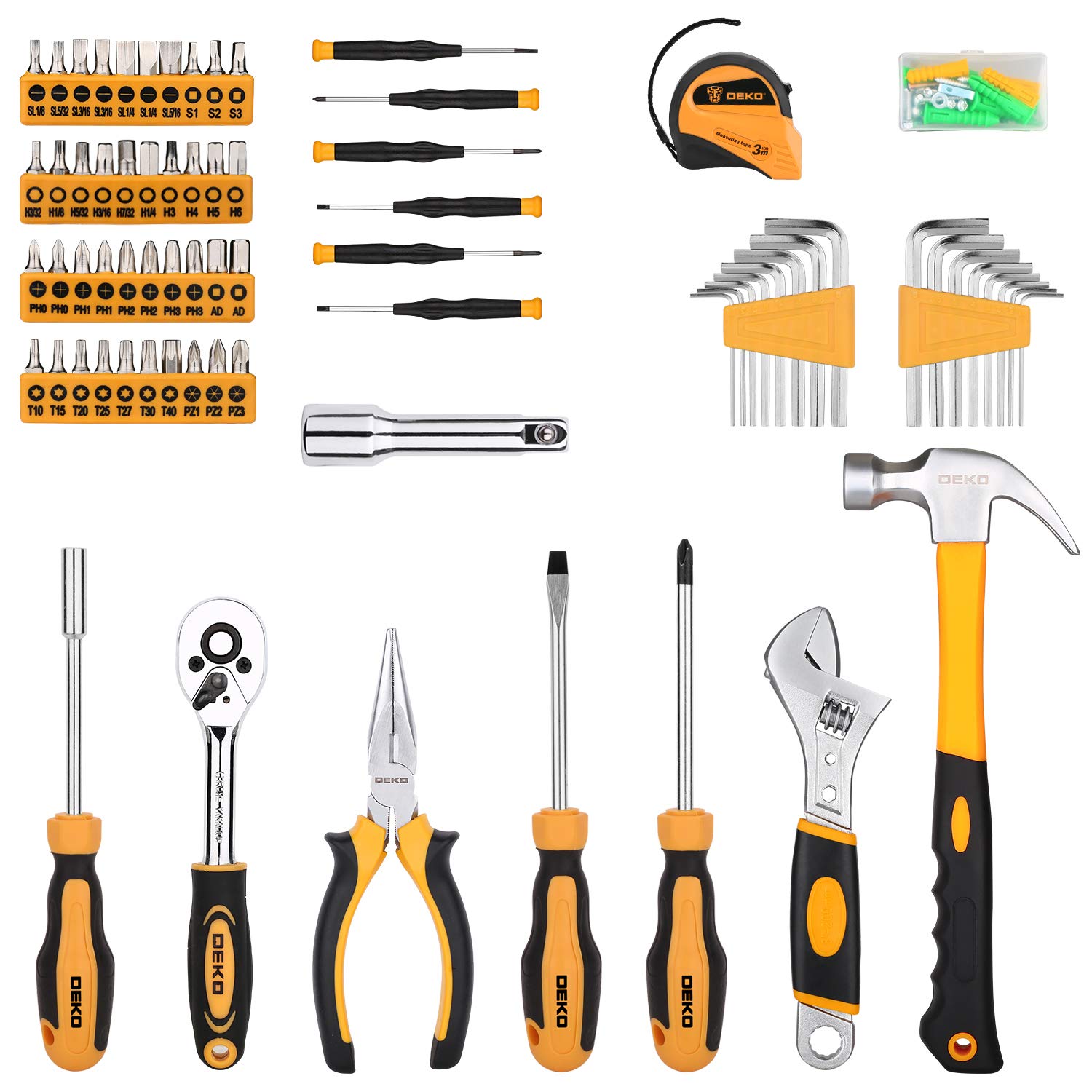 DEKOPRO 158-Piece Professional Tool Set - Complete Household & Auto Repair Hand Tools Kit with Durable Plastic Toolbox Storage Case - Perfect for DIY Projects, Home Maintenance, and Car Repairs