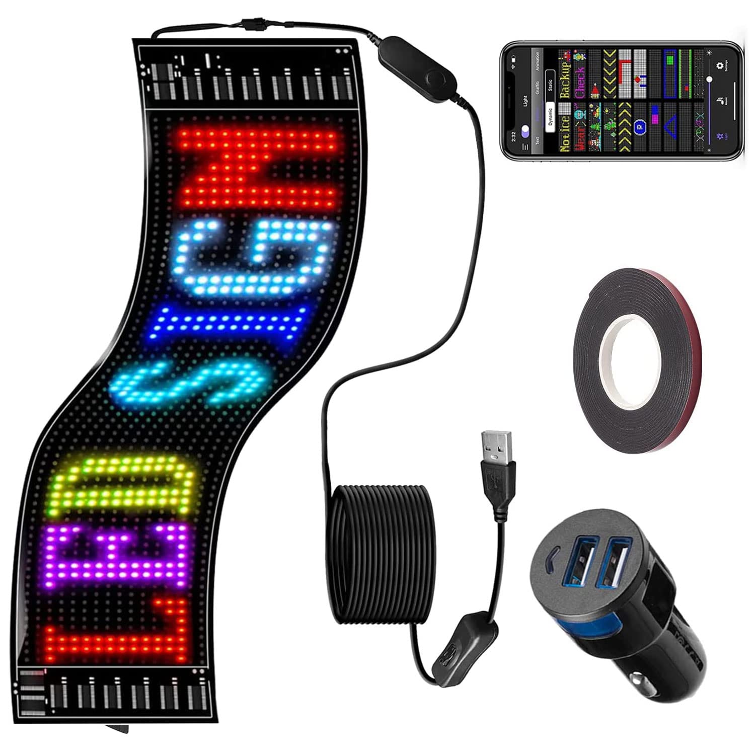 Flexible LED Scrolling Advertising Sign - 18.5''x4.7'' USB 5V & Bluetooth APP Control Programmable LED Matrix Panel for Store, Car, Business - Perfect for Retail Displays, Promotions & Digital Signage