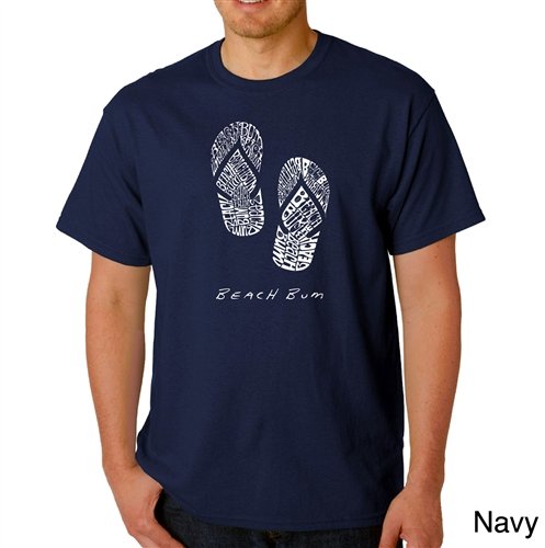 LA POP ART Men's Graphic T-Shirt - Beach Bum Design - Navy Blue Cotton Tee - Medium Size | Casual Summer Wear, Beach Outfit, Street Style Fashion