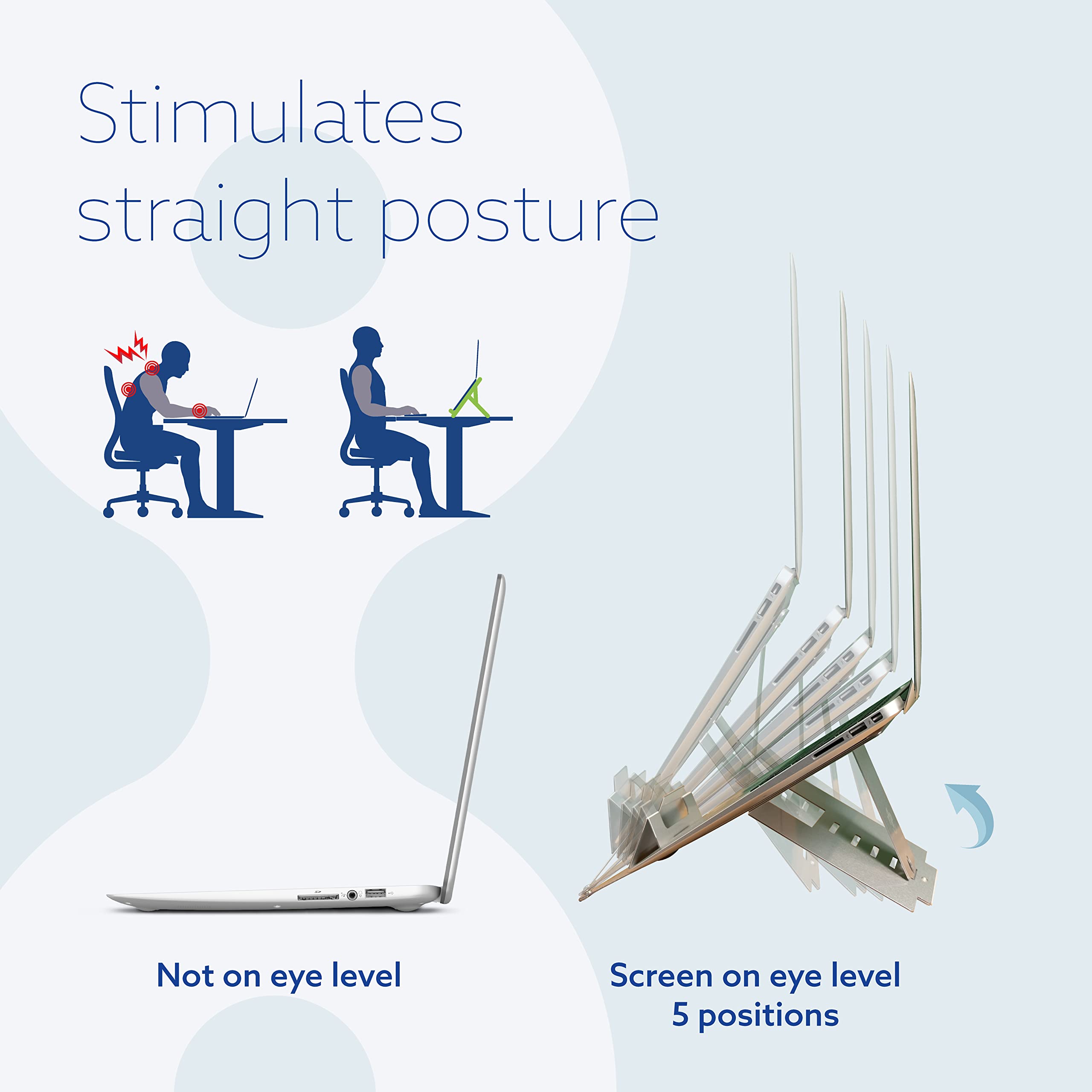 Ergonomic Laptop Stand - Ultra-Thin Adjustable Aluminum Notebook Riser for MacBook Air Pro/Dell XPS/Lenovo (10-22 Inch, 11lbs Capacity) - Perfect for Home Office, Gaming & Travel Workspaces - Silver