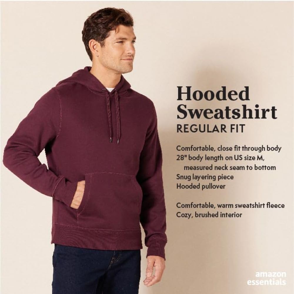 Amazon Essentials Men's Fleece Hooded Sweatshirt - Big & Tall Sizes - Comfortable Pullover for Casual Wear, Gym & Outdoor Activities