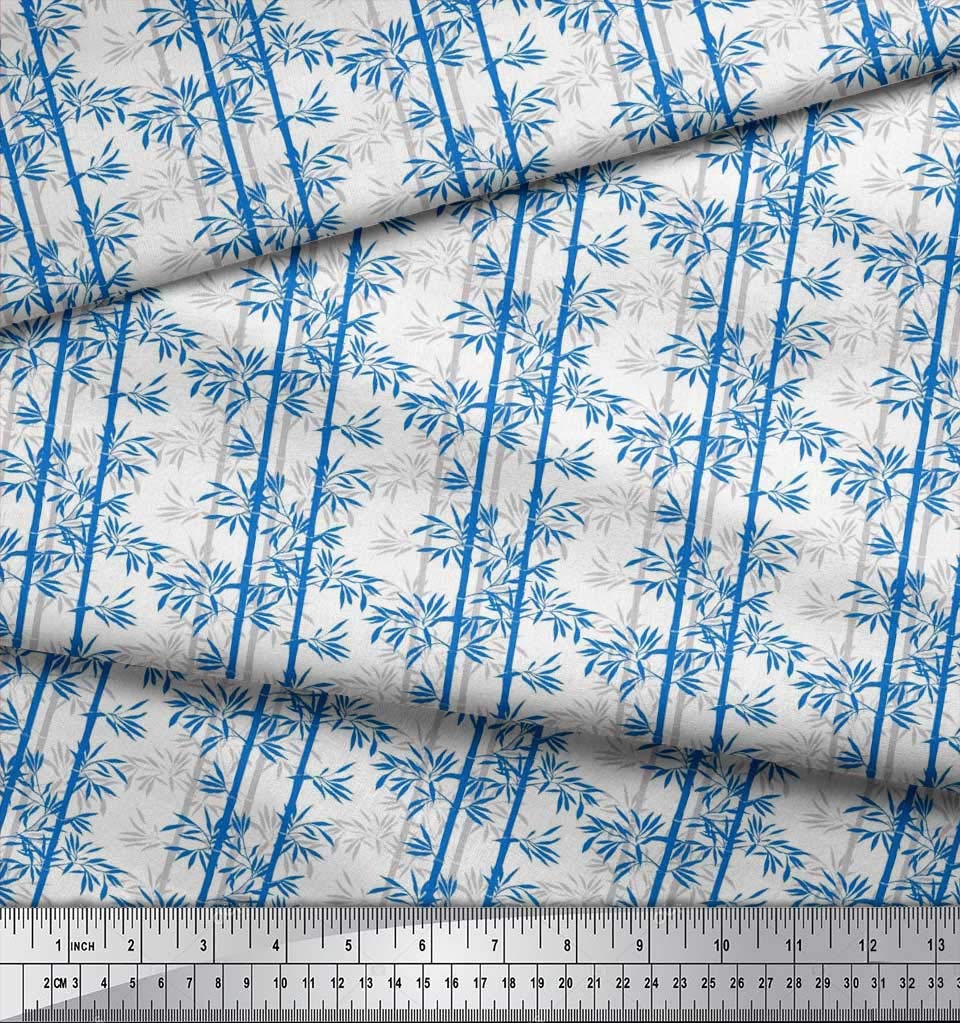 Soimoi 42 Inch Wide Blue Polyester Crepe Fabric by The Yard - Natural Sustainable Printed Fabric for Dresses, Curtains & Home Decor