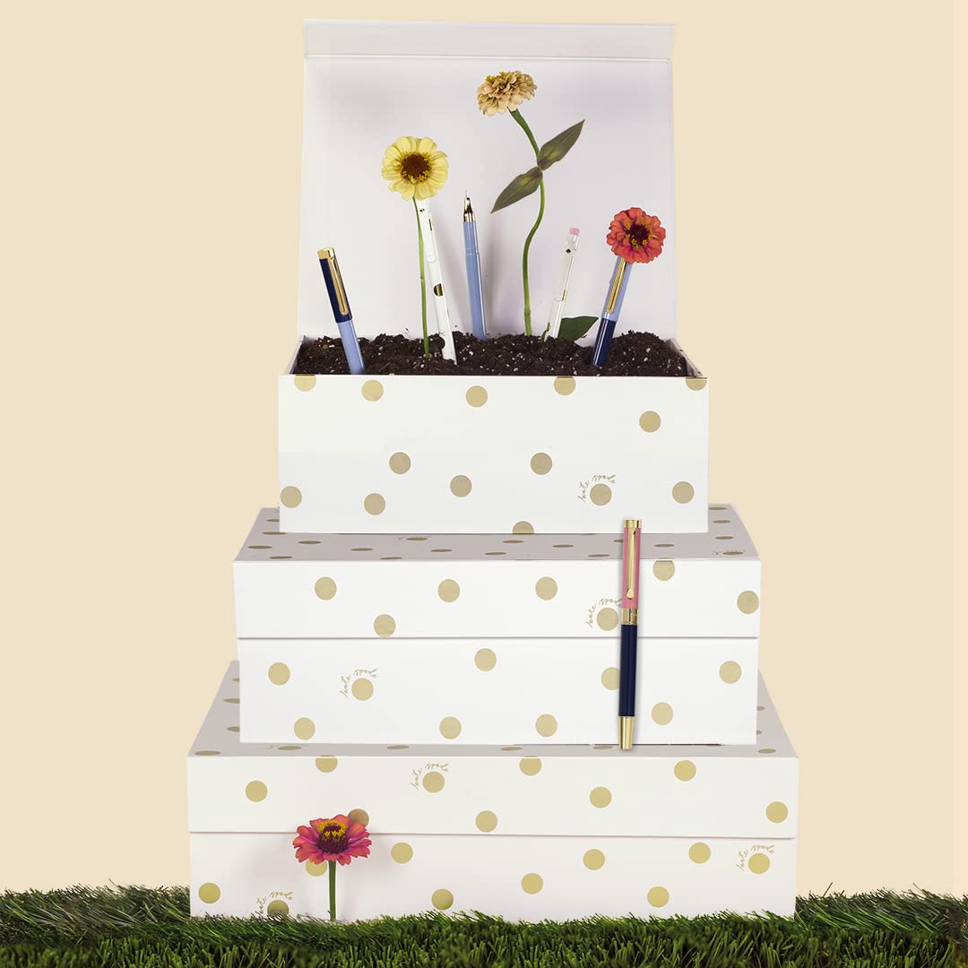 Kate Spade New York 3-Pack Decorative Storage Boxes with Lids - Small Medium Large Pink Nesting Organizer Bins with Magnetic Closure, Gold Dot & Script Design | Perfect for Home Office, Bedroom & Closet Organization