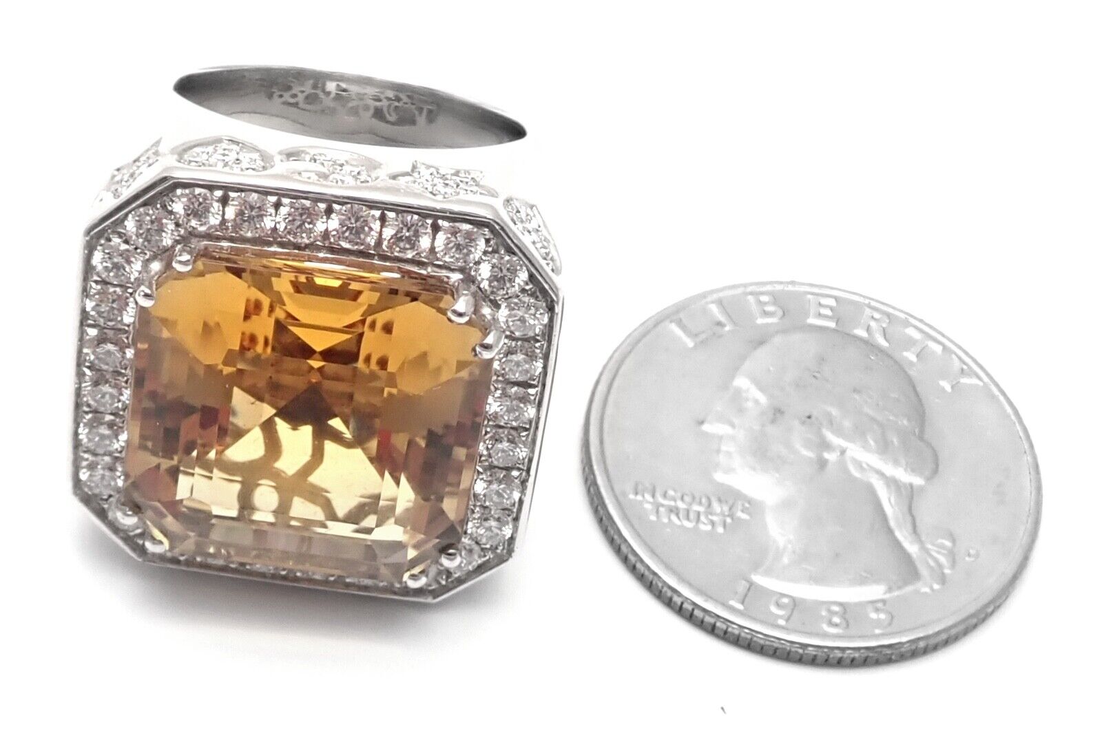 Authentic Pasquale Bruni 18K White Gold Diamond Citrine Large Ring | Luxury Statement Jewelry for Weddings & Special Occasions