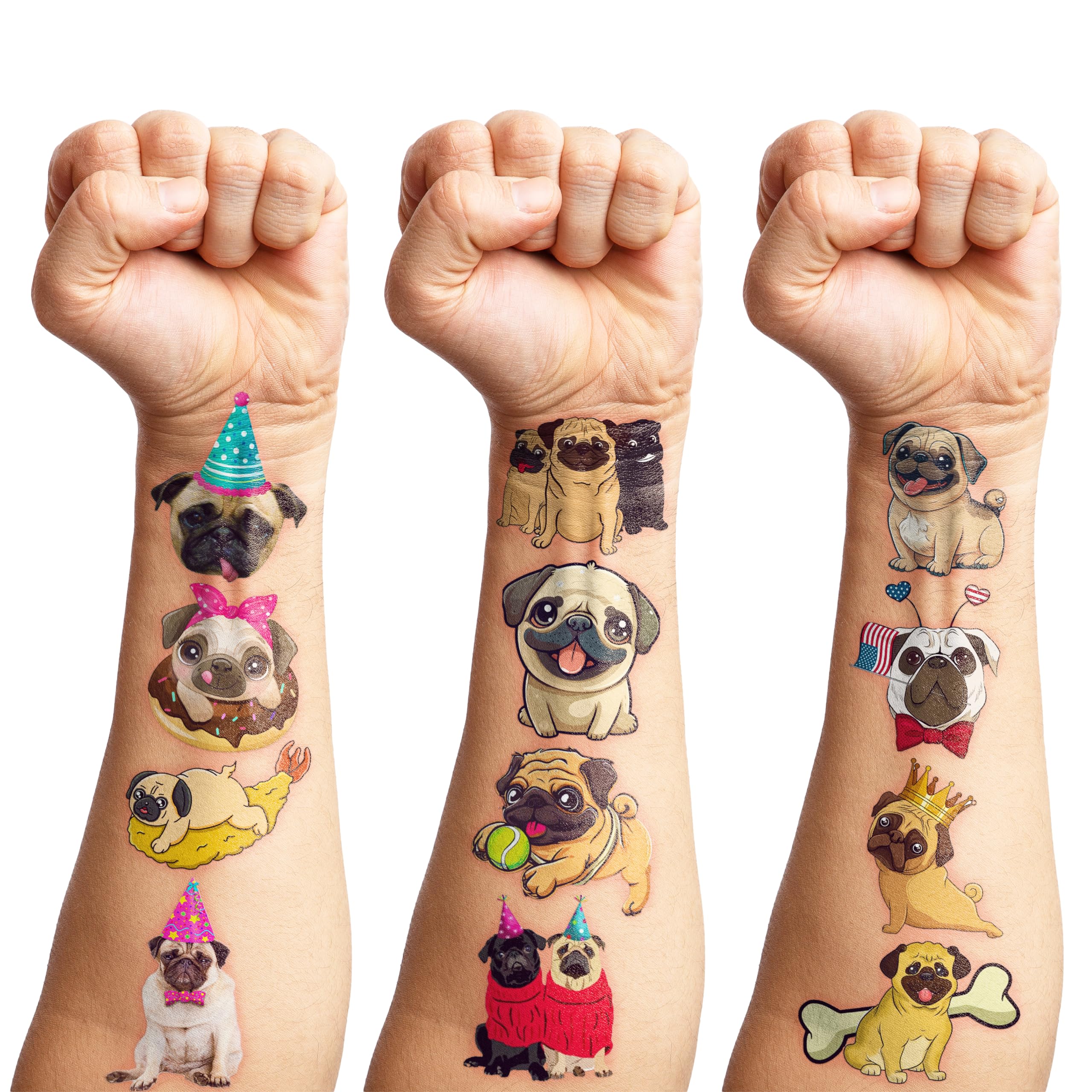 86 PCS Pug Temporary Tattoos - Cute Dog Puppy Stickers for Kids Birthday Party Decorations, School Prizes & Rewards | Fun Favors for Girls, Boys & Dog Lovers | Perfect for Themed Parties, Classroom Incentives & DIY Crafts