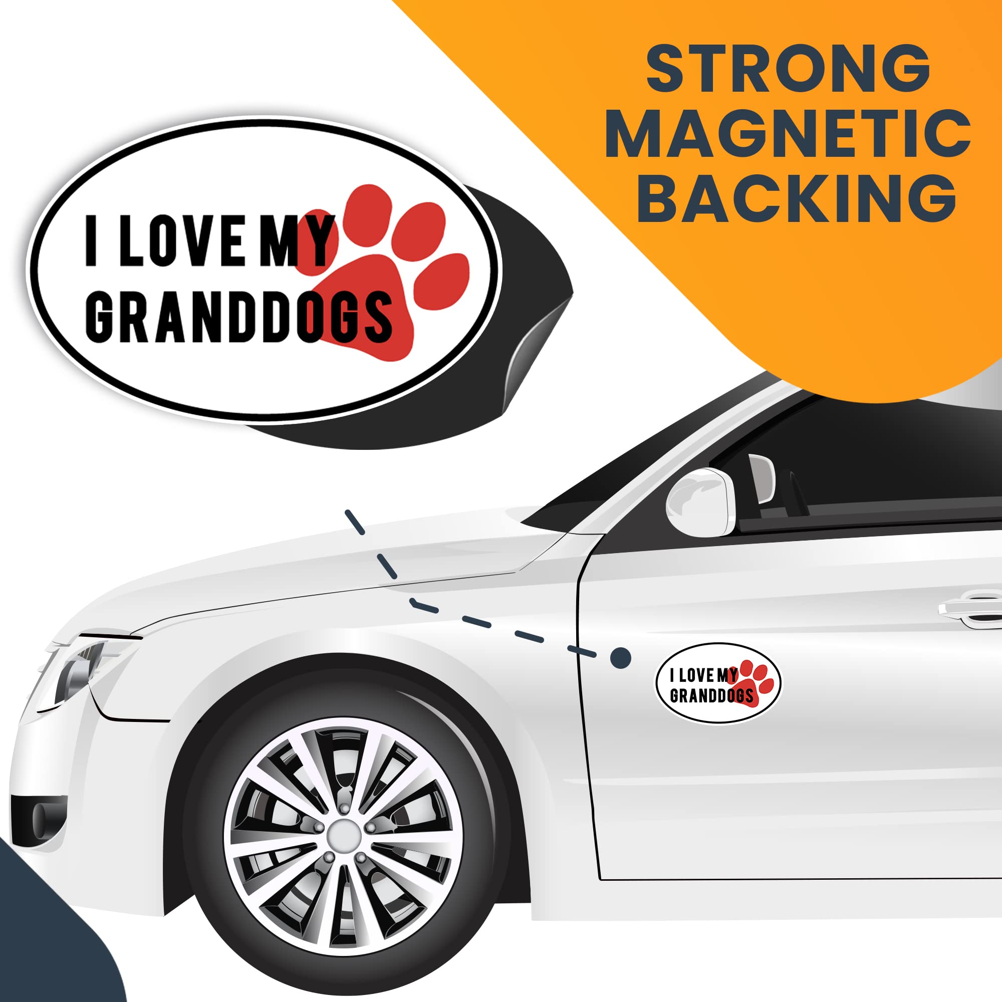 Premium 4x6 Inch Heavy Duty Automotive Magnet Decal - I Love My GrandDogs Black & White Design with Red Paw Print for Cars, Trucks & SUVs | Perfect for Pet Lovers, Grandparent Gifts & Vehicle Decoration