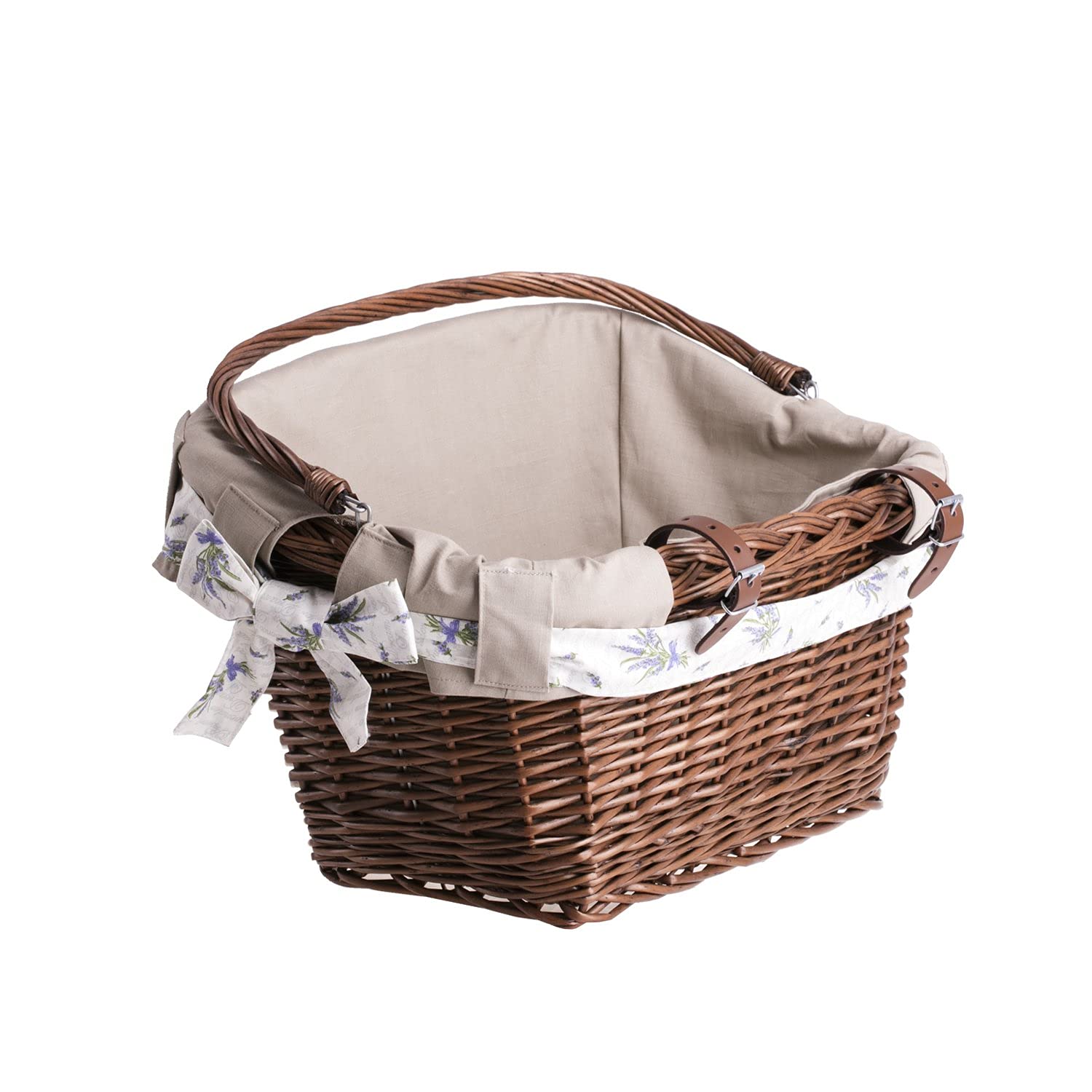 Large Vintage Wicker Bicycle Basket - Front Handlebar or Pannier Rack Mount - Handwoven Willow Shopping Basket for Retro Bikes (Dark Brown) - Perfect for Farmers Market Trips, Picnics & Grocery Shopping