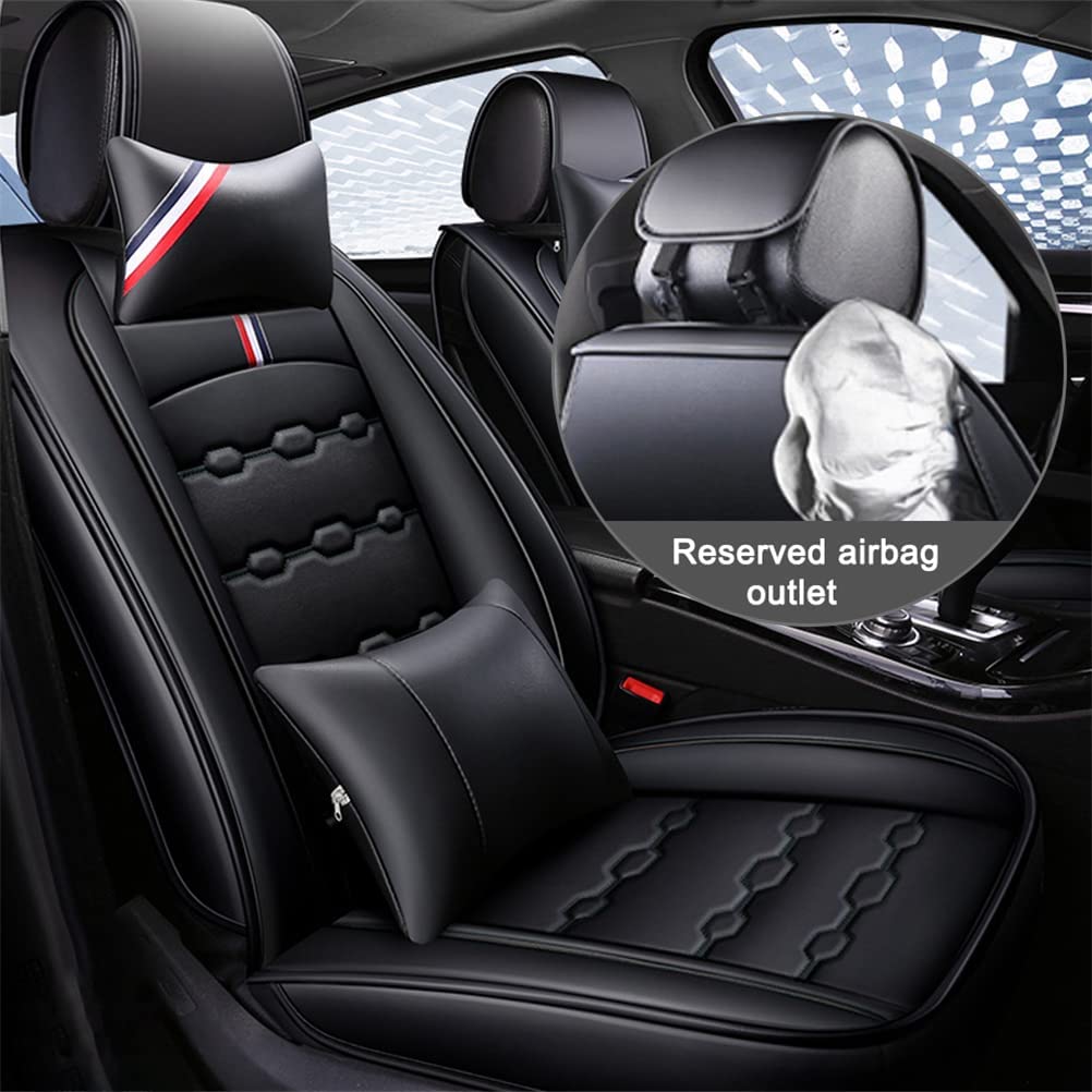 Premium PU Leather Front Seat Covers with Headrest & Backrest Cushions for Ford Crown Victoria - Breathable, Comfortable Black Car Seat Protectors for Daily Commute & Road Trips