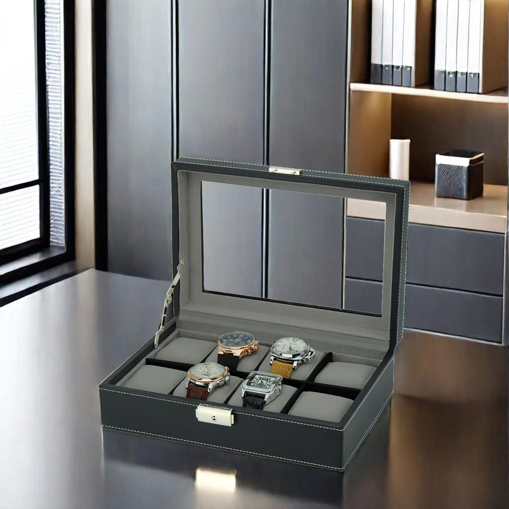 Premium XL Oversized Watch Display Case - Holds Up to 65mm Watches with Glass Top & Large Pillows - Luxury Watch Storage Organizer Box - Perfect for Watch Collectors & Father's Day Gifts - Ideal for Home Display, Jewelry Organization & Watch Protection