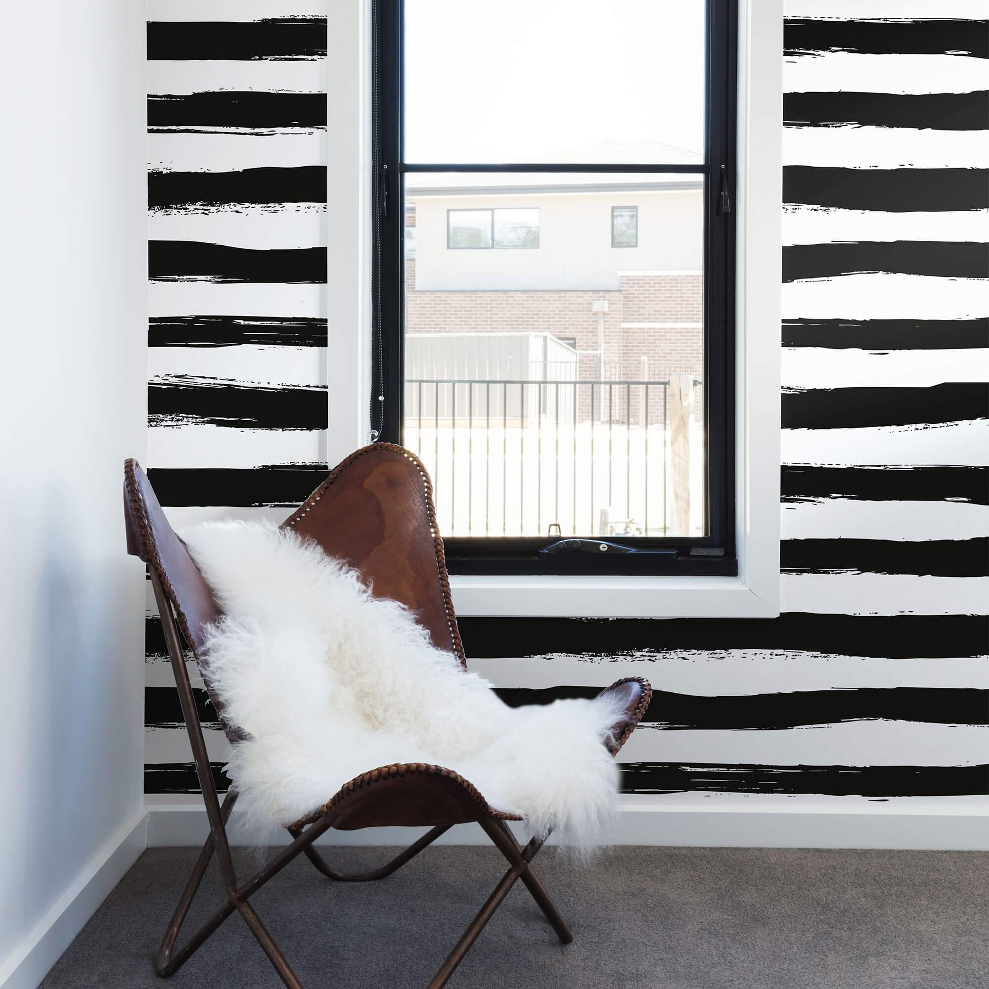 Black and White Horizontal Peel and Stick Removable Wallpaper - Self-Adhesive Decorative Wall Covering for Bedroom, Living Room, and Office Decor