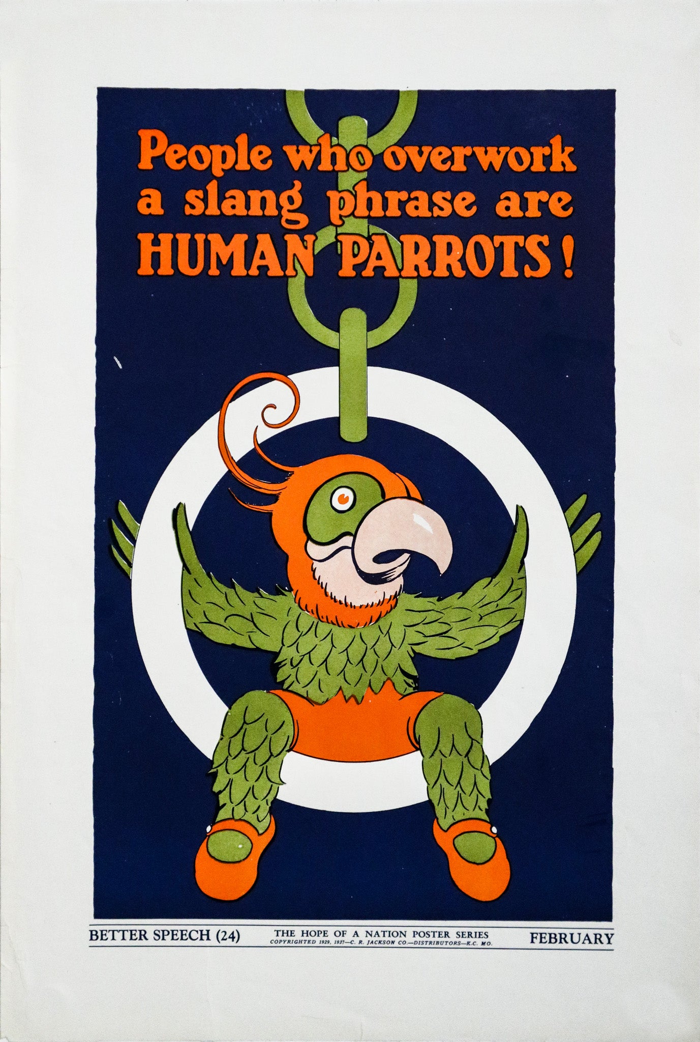 1937 American Hope of a Nation Poster Series - Better Speech (Parrot) Vintage Wall Art | Patriotic Home Decor & Office Wall Decor | Perfect for History Classrooms & American Memorabilia Collections