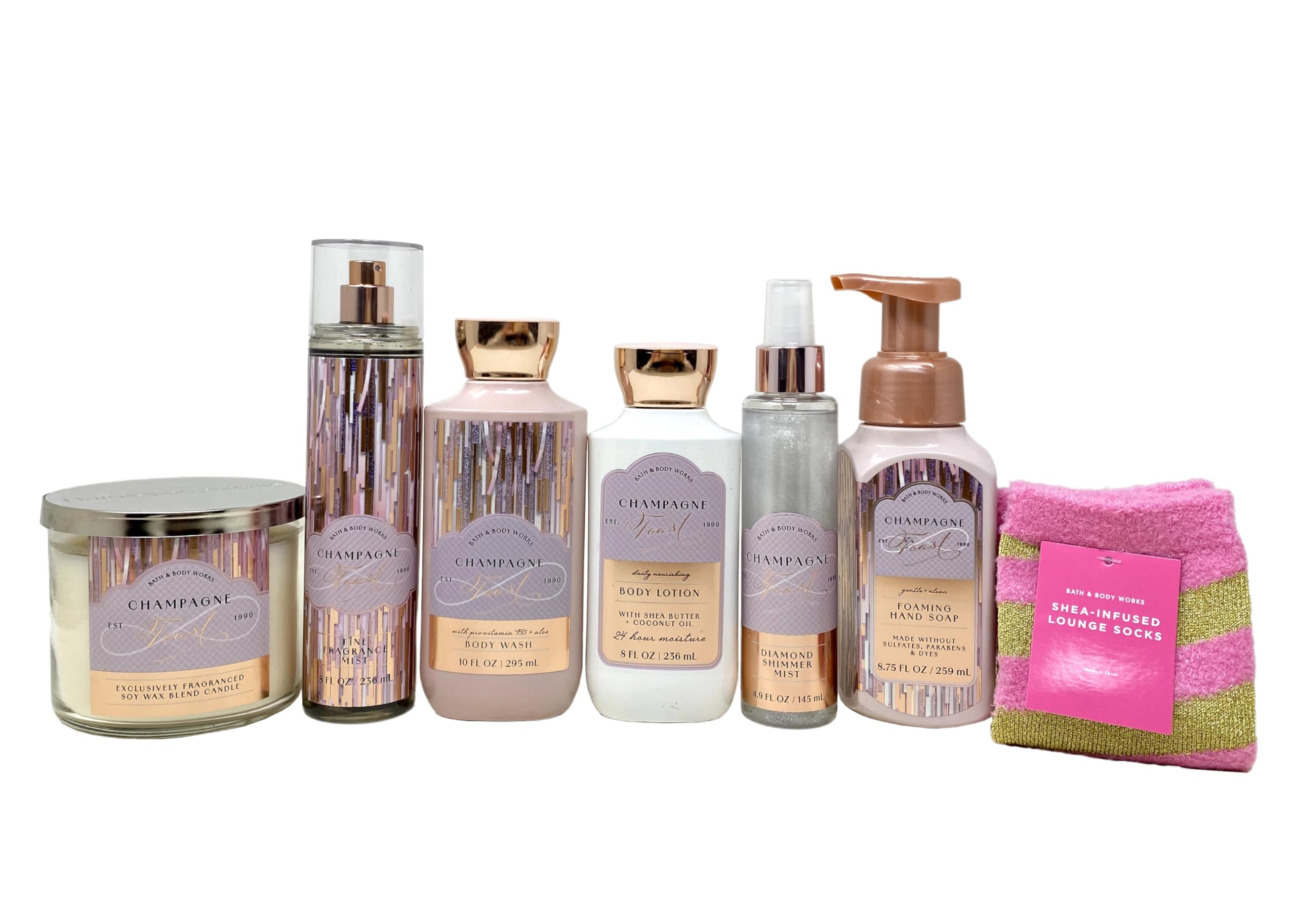 Bath and Body Works Champagne Toast New Year Gift Set - 7-Piece Luxury Bath & Body Collection for Holiday Gifting & Self-Care (Shower Gel, Lotion, Candle & More) - Perfect for NYE Celebrations, Christmas Presents & Spa Nights