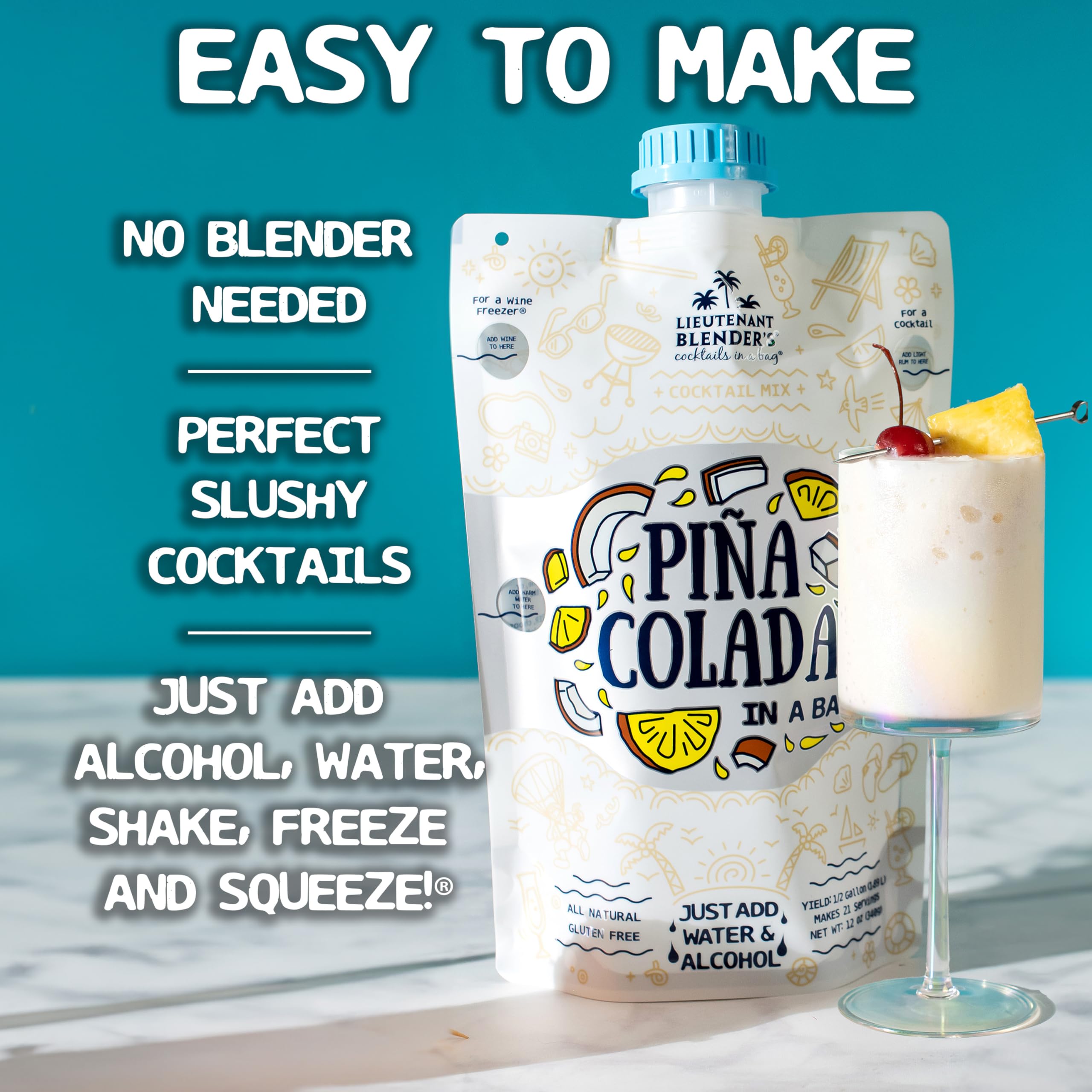 Lt. Blender's Pina Colada Drink Mix - 1/2 Gallon Slushie Cocktail Mix (Pack of 4) - Perfect for Parties, Poolside Relaxation & Summer Cocktails