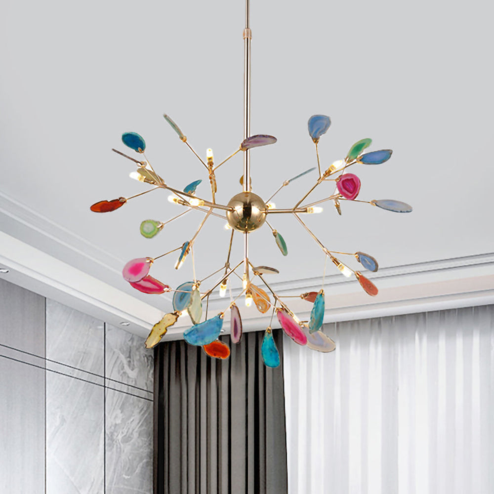 Agate Flake Chandelier - Elegant Natural Stone Crystal Ceiling Light Fixture for Dining Room, Living Room, Bedroom Decor | Modern Luxury Home Lighting
