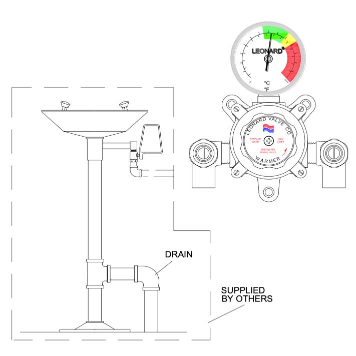 Leonard LF Single Eye/Face Wash Thermostatic Mixing Valve - 4 GPM Flow Rate, TA 300 LF Model - Perfect for Commercial Restrooms, Hospitals, and Public Wash Stations